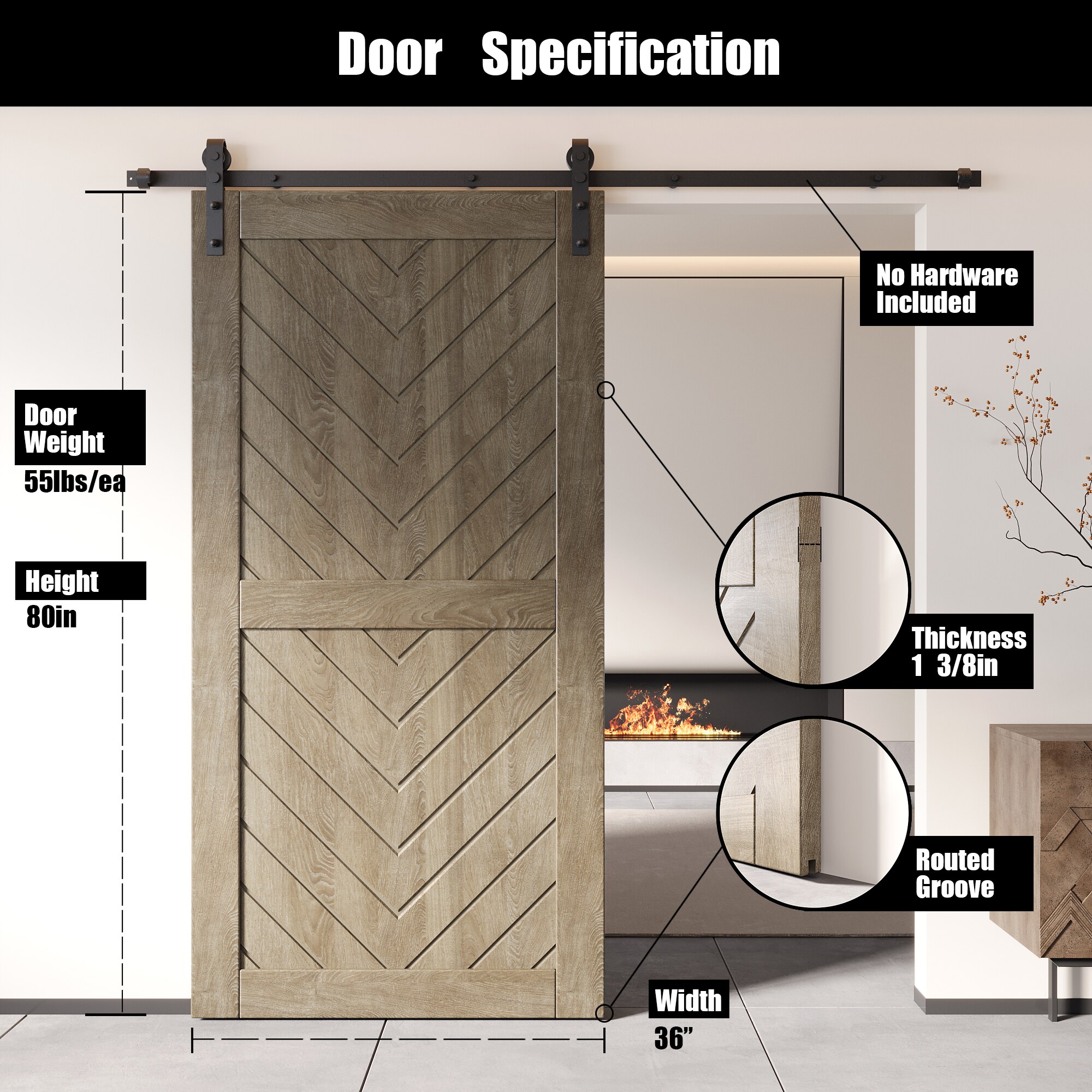 HOMACER JT3-3680-GR Barn-Doors - View #2