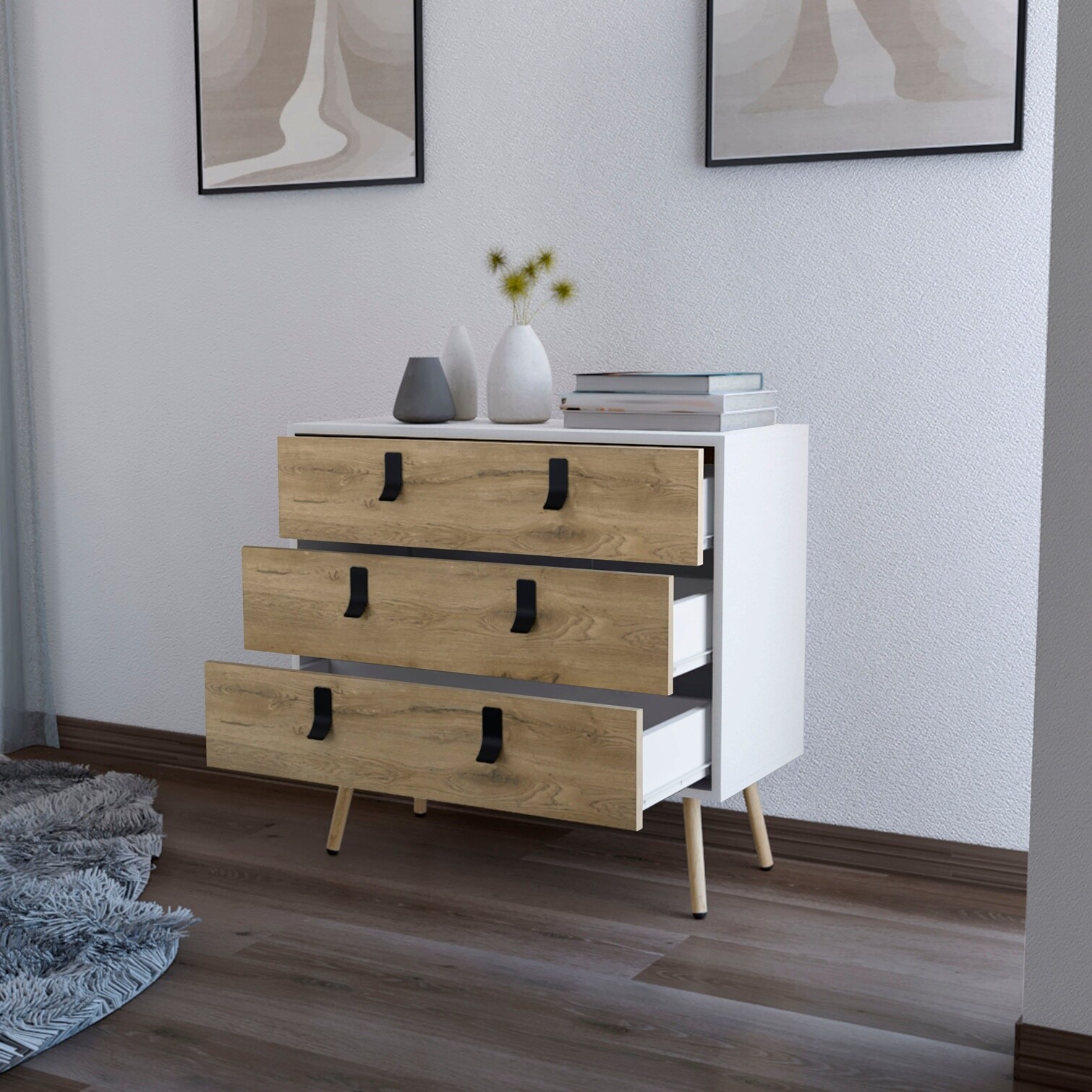 chillscreamni Wood 3-Drawer Dresser in Soft White and Natural Finish ...