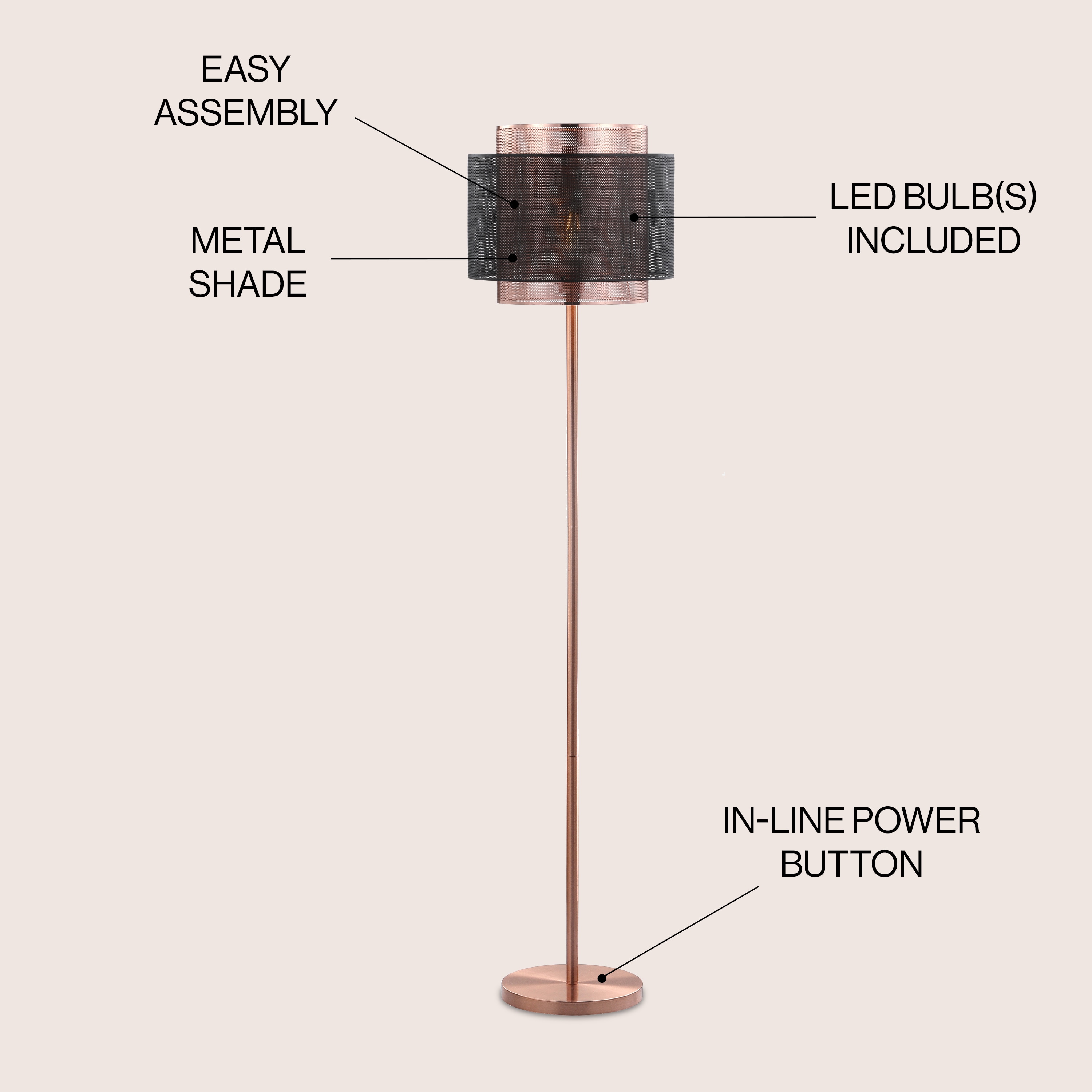 Tribeca Dual-Finish 60.5" Copper & Black Mesh LED Floor Lamp