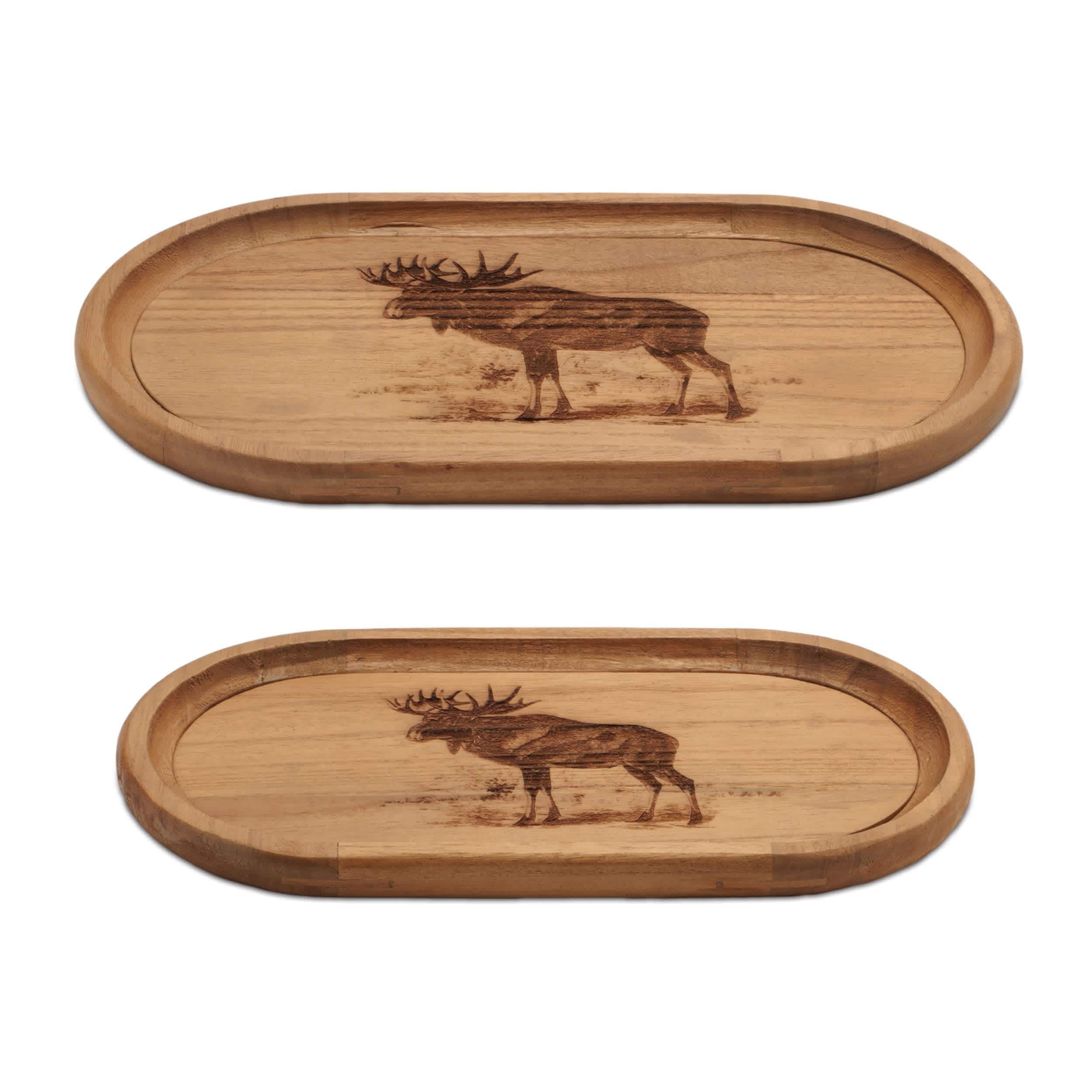 Melrose International Woodland Moose Wood Trays (Set of 2)