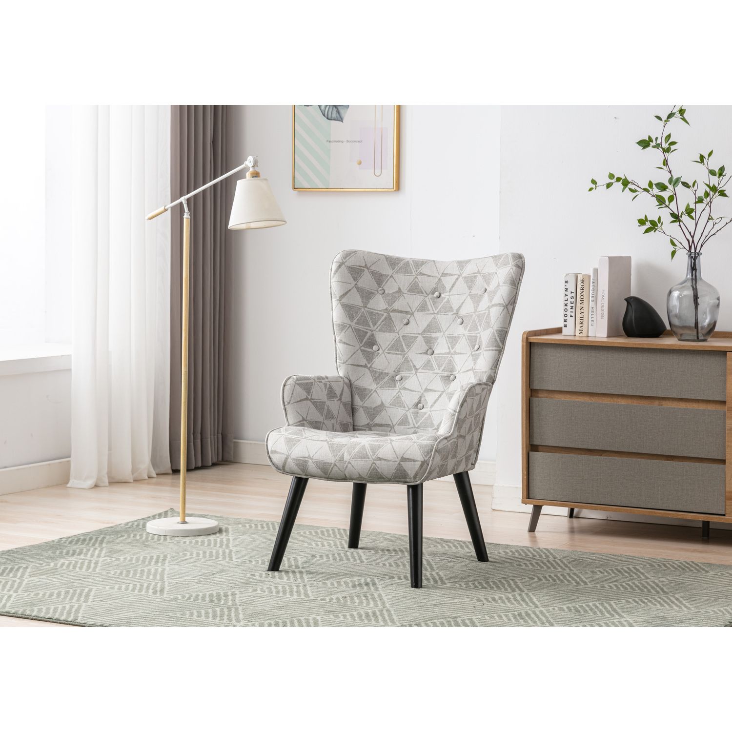 JASMODER W39542775 Grey Geometry Twin Composite Platform Bed