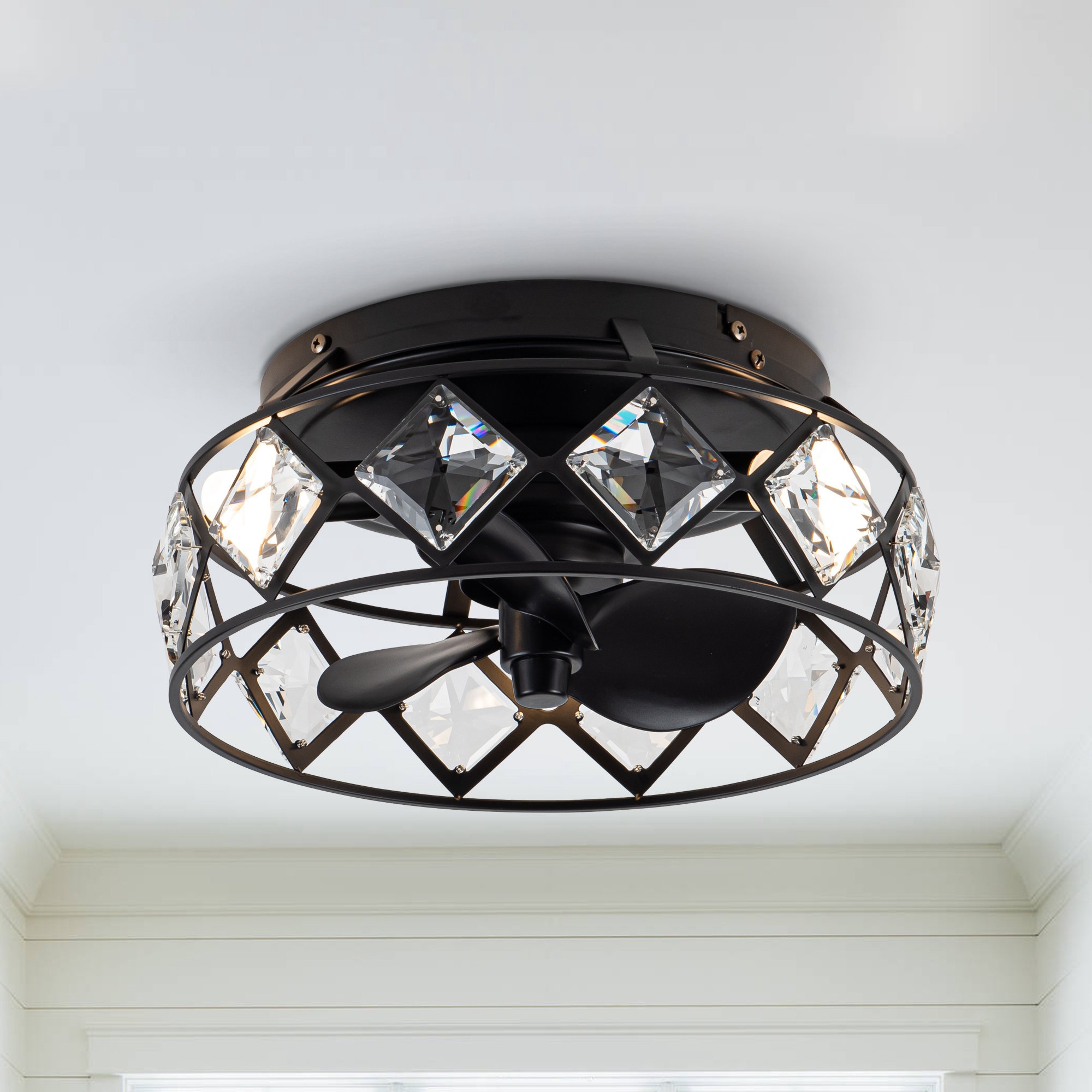 Parrot Uncle F8271110V 12.2-in Flush Mount Matte Black with Black Blades Cage Ceiling Fan With Light - Remote Included ( 3 -Blade )