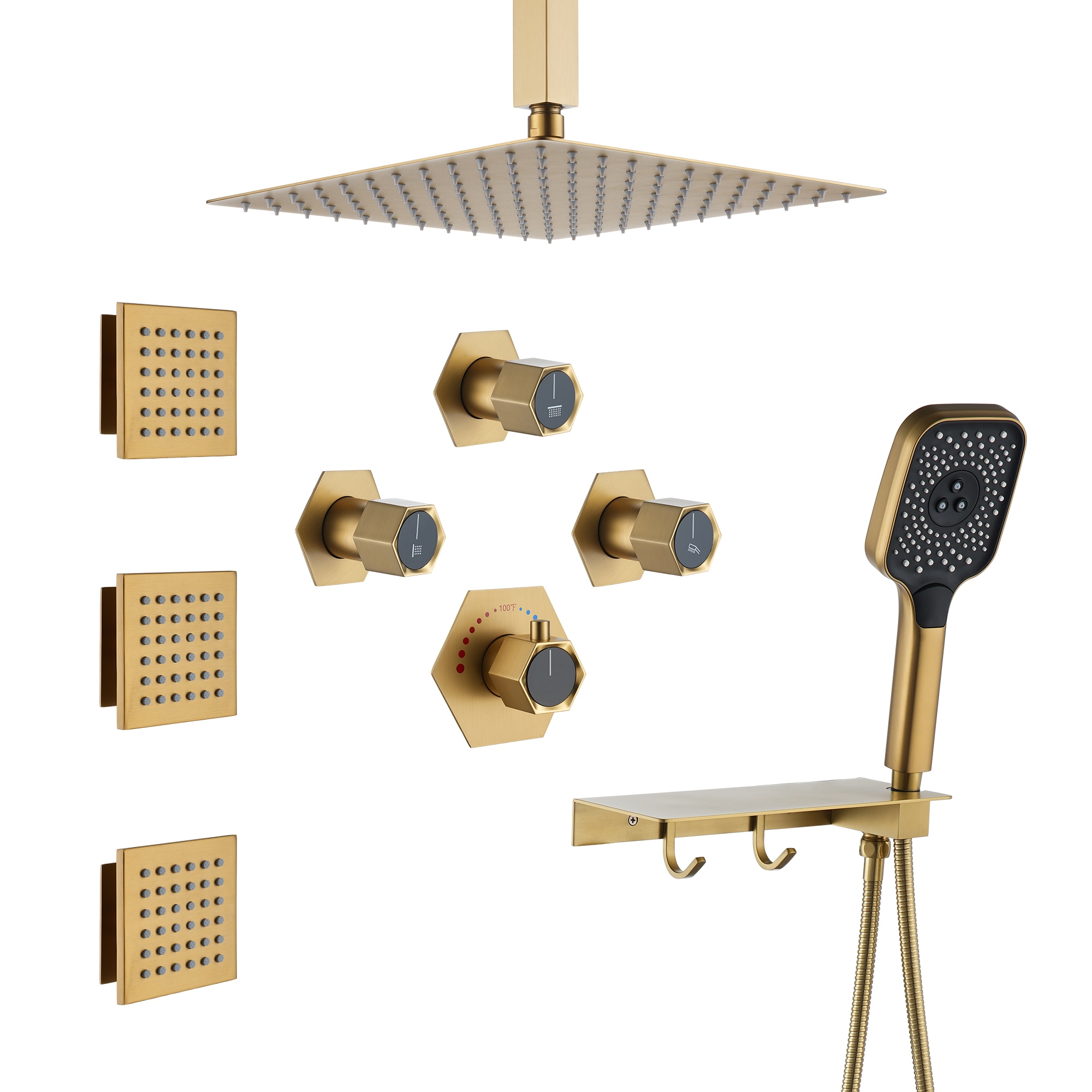 CASAINC WF-W98C03BN-12 Brushed Gold 3 Function Thermostatic shower Faucet System Brushed Gold 12-Inches Built-In Shower Faucet System with 3-way Diverter ( Thermostatic Valve Included )
