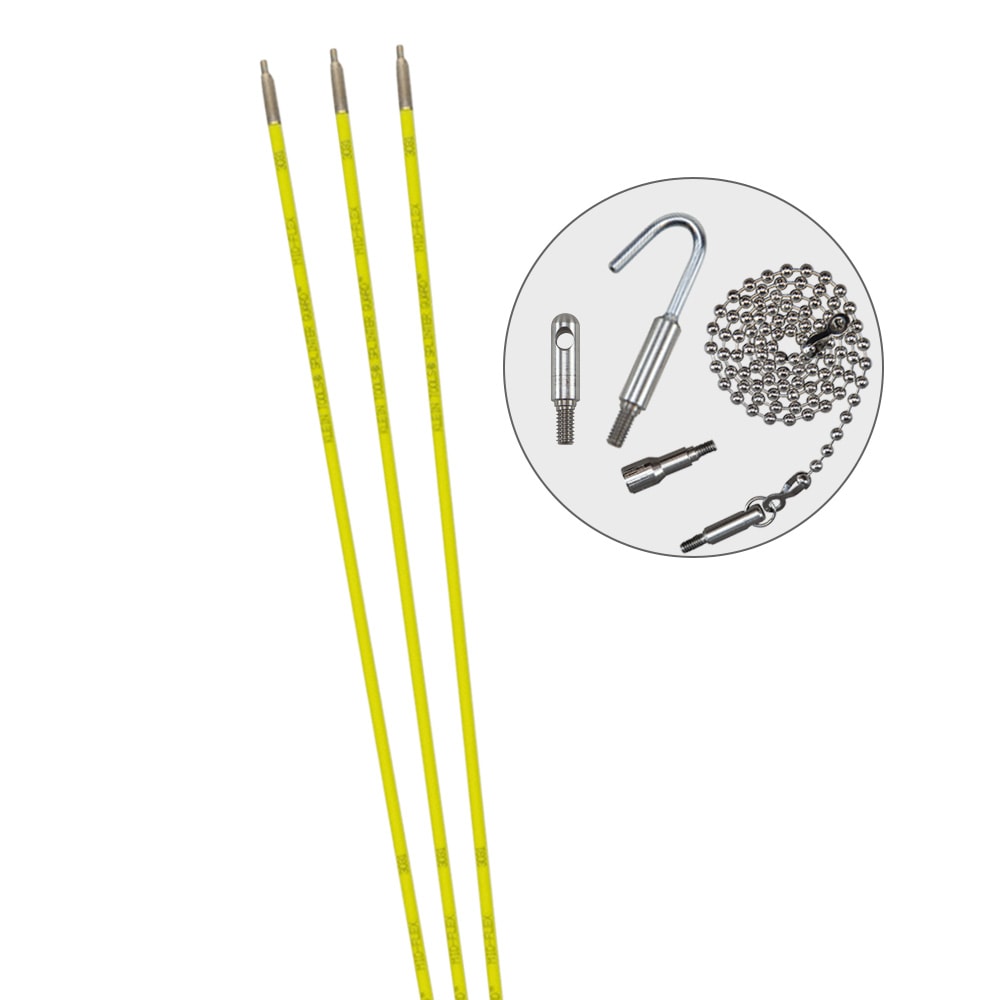 13 Feet Fiberglass Fish Tape Cable Rods, Electrical Wire Running Pull/Push  Kit with Hook and Hole Kit Rod, Yellow