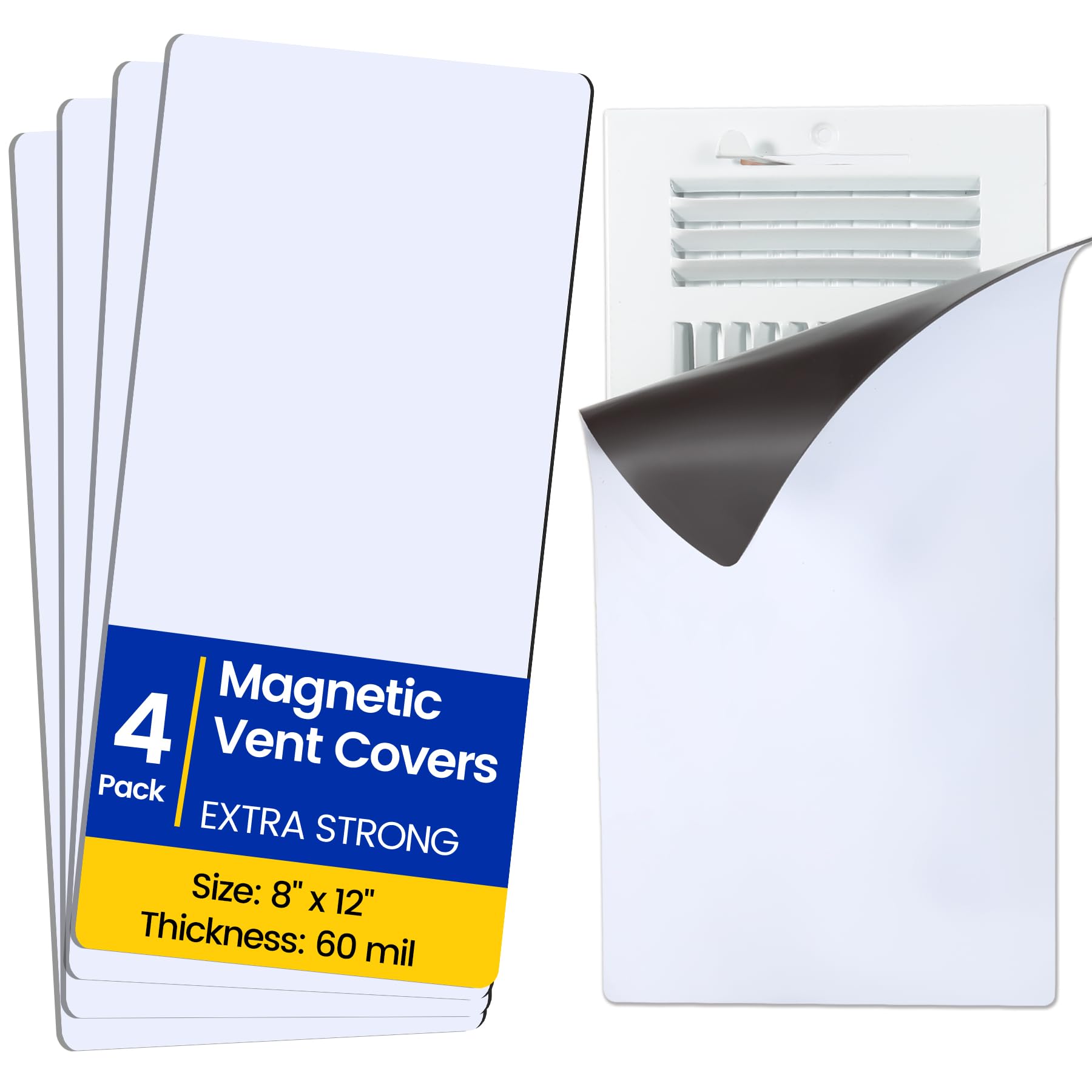 Etokfoks  White Includes Extra Strong Magnets Magnetic Material Vent Cover For Steel Floor Ceiling Wall HVAC AC Heater 4 Pack