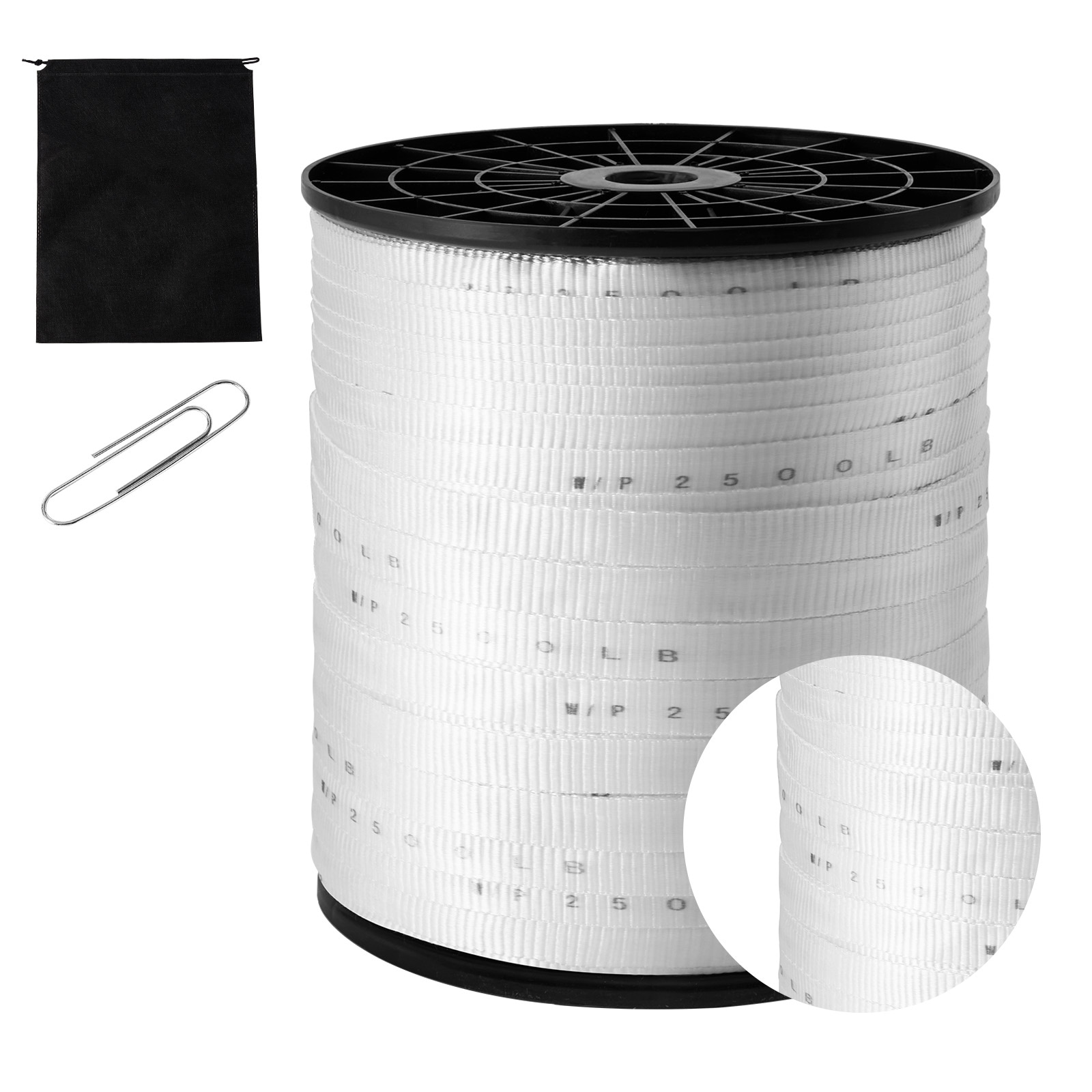 VEVOR Polyester Pull Tape  3/4in x 1053ft Mule Tape Flat Rope  2500 lbf Tensile Capacity  Printed Webbing Cable Pulling Tape for Packaging  Gardening  Commercial Electrical  Conduit Work  White