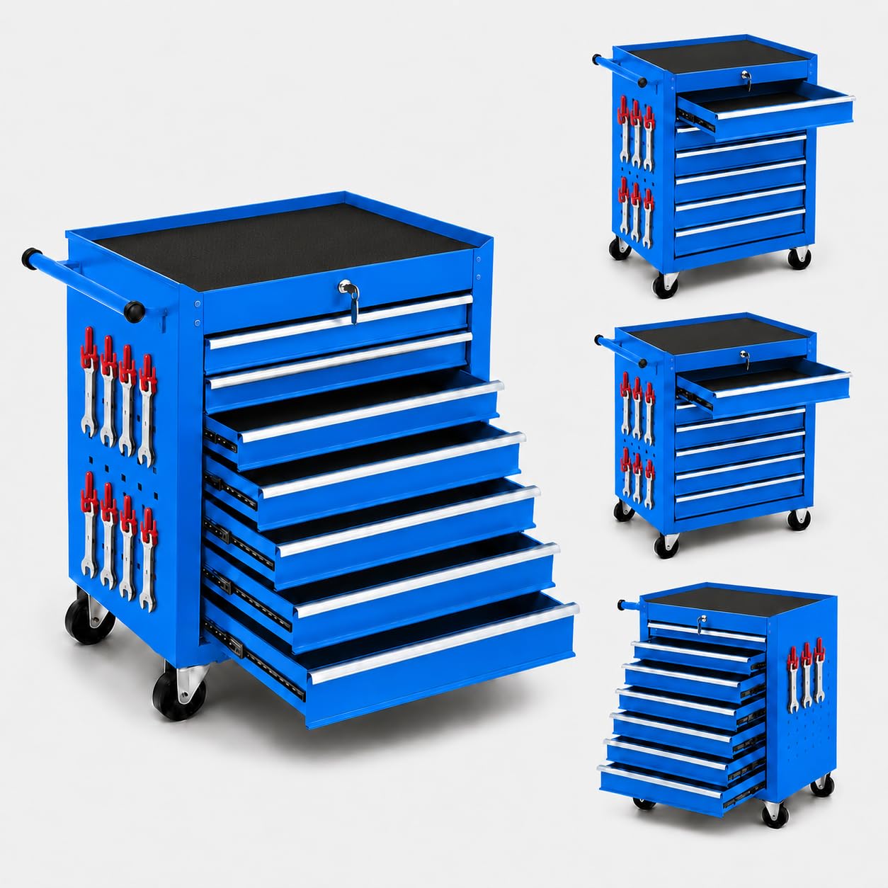 GarveeLife 24-in x 13-in x 29-in Blue 7-Drawer Rolling Tool Cabinet Mobile Steel Tool Chest Cart with Lock