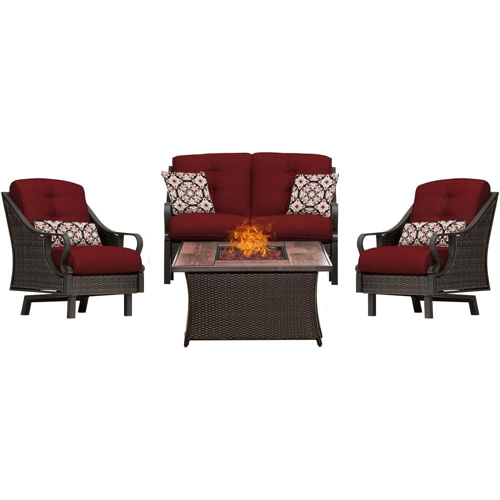 Hanover VEN4PCFP-RED-WG Ventura 4 -Piece Patio Conversation Set with Red Cushions