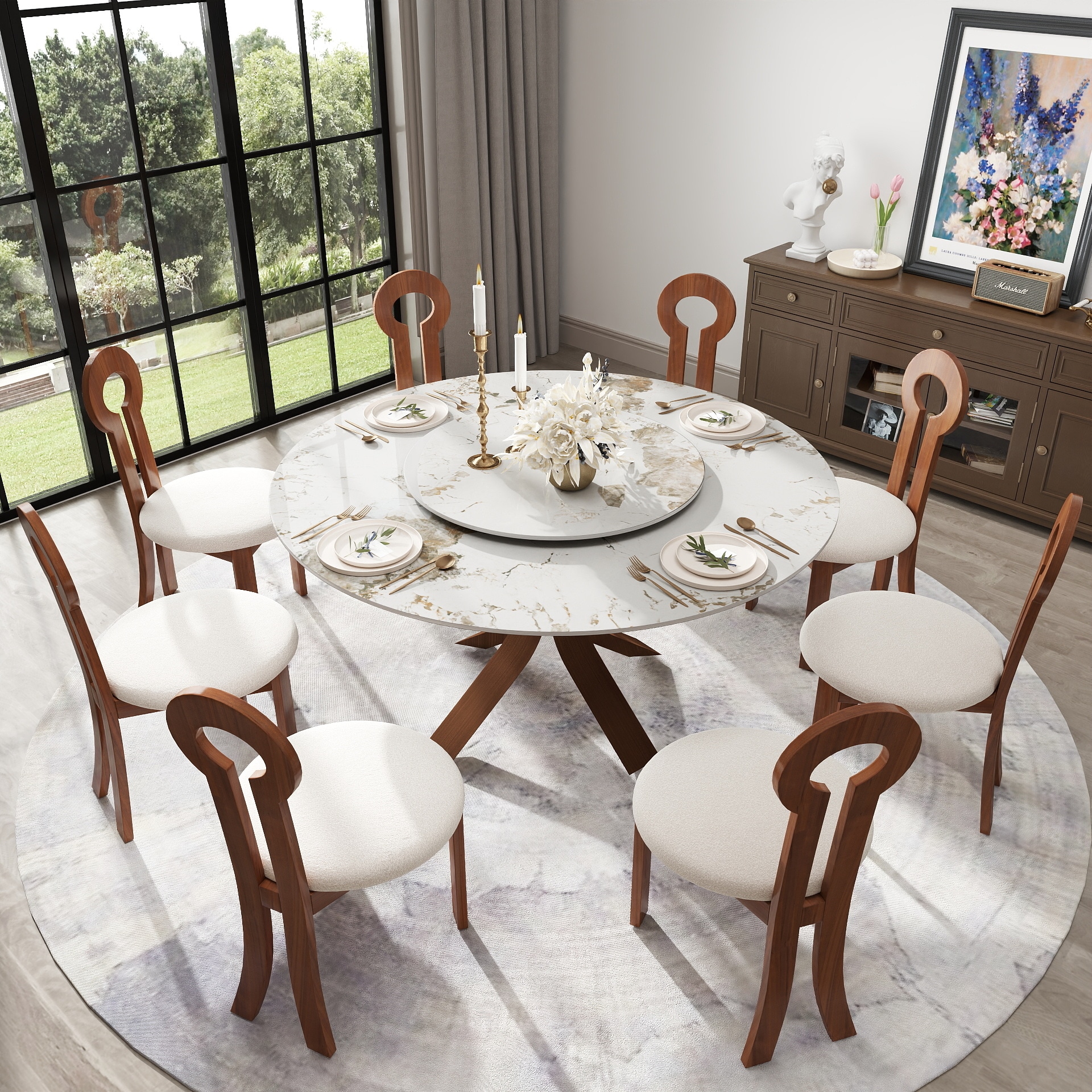 BuotiqHom DH-B-150P80-2R 59 in. Pandora/Bronze Round Contemporary/Modern Dining Table, Ceramic with Primed Steel 59-in L x 29.5-in H