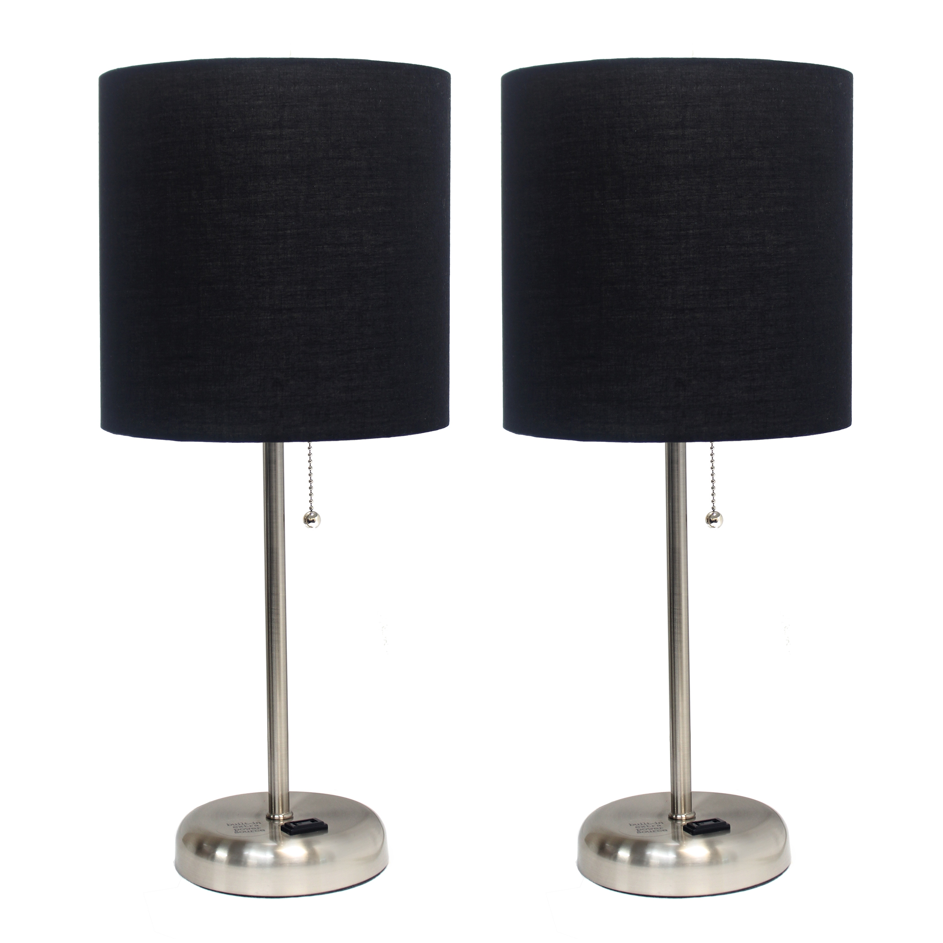 Creekwood Home CWT-2009-BK-2PK Oslo 19.5-in Brushed Steel/Black Shade LED Pull-chain Table Lamp with Fabric Shade 2 -Set