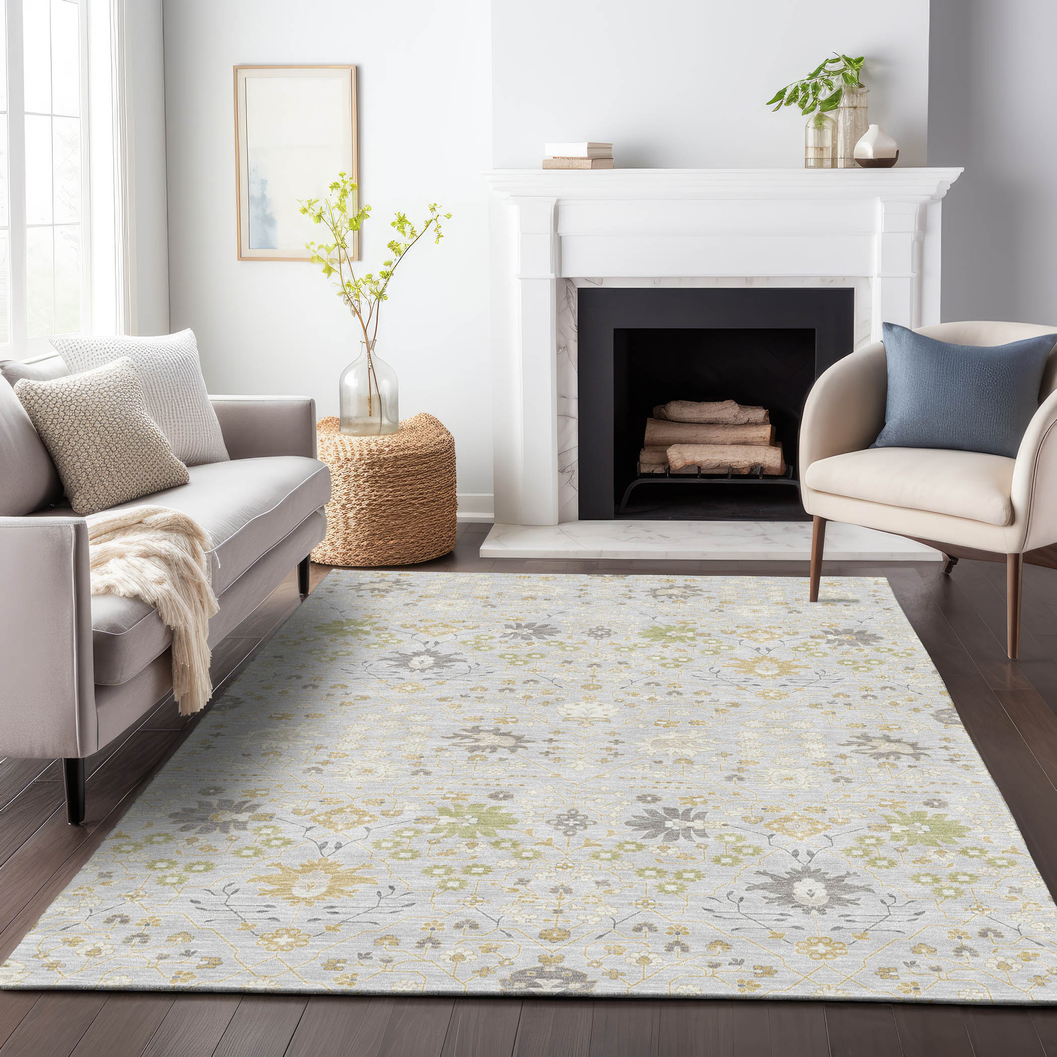 Addison Rugs ACN1009SV30X46 Chantille ACN1009SV 2 x 3 (ft) Polyester Silver Rectangular Indoor/Outdoor Geometric Machine washable Area rug