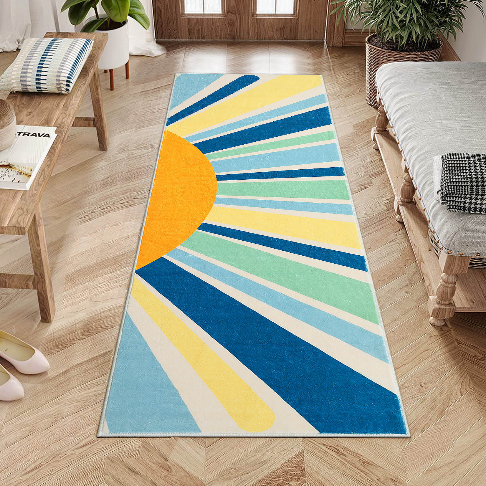Garvee YXY-LO-PHO-106XLDIH 3 x 8 (ft) Loomed Polyester Blue Rectangular Indoor Geometric Mid-Century Modern Machine washable Runner rug