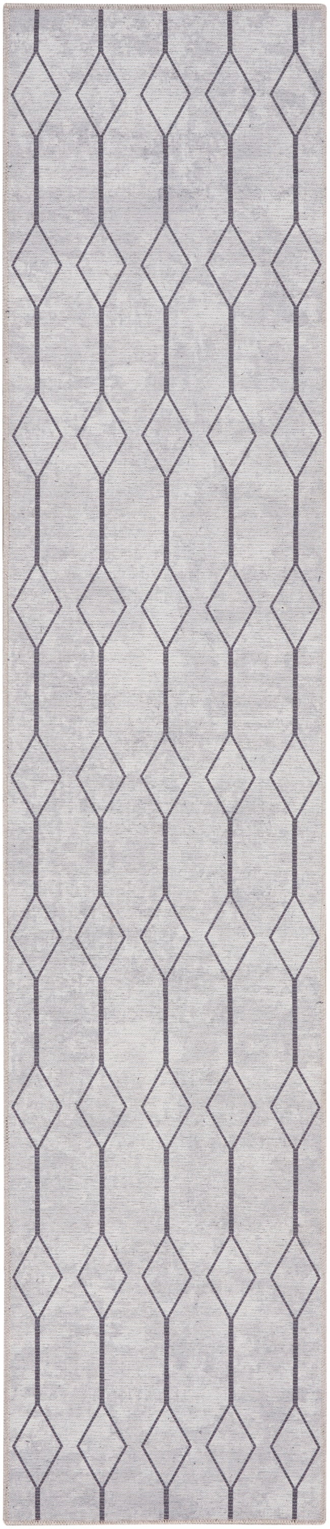 Ivory and Grey Geometric Cotton Synthetic Runner Rug