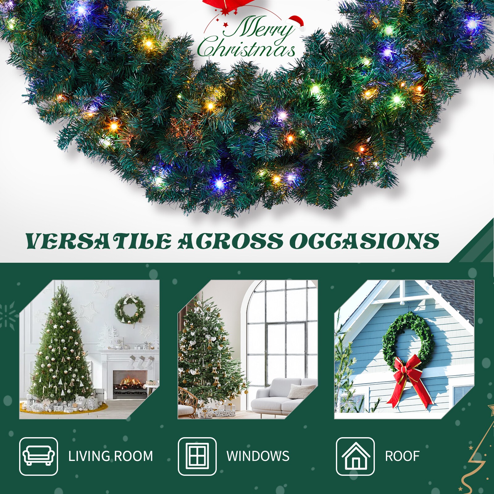 48/60 Inch Christmas Holiday Wreath – Indoor/Outdoor With Lights – Party Decor