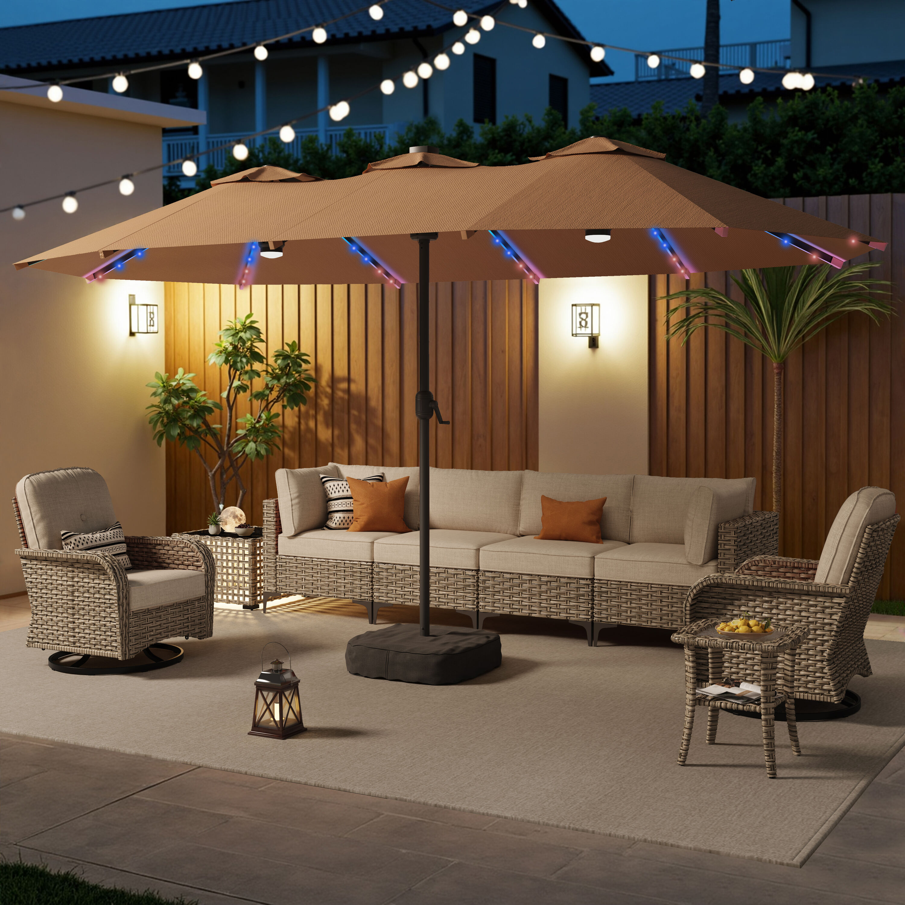 XIZZI Amber 9 -Piece Rattan Patio Sofa Conversation Set with Beige Cushions