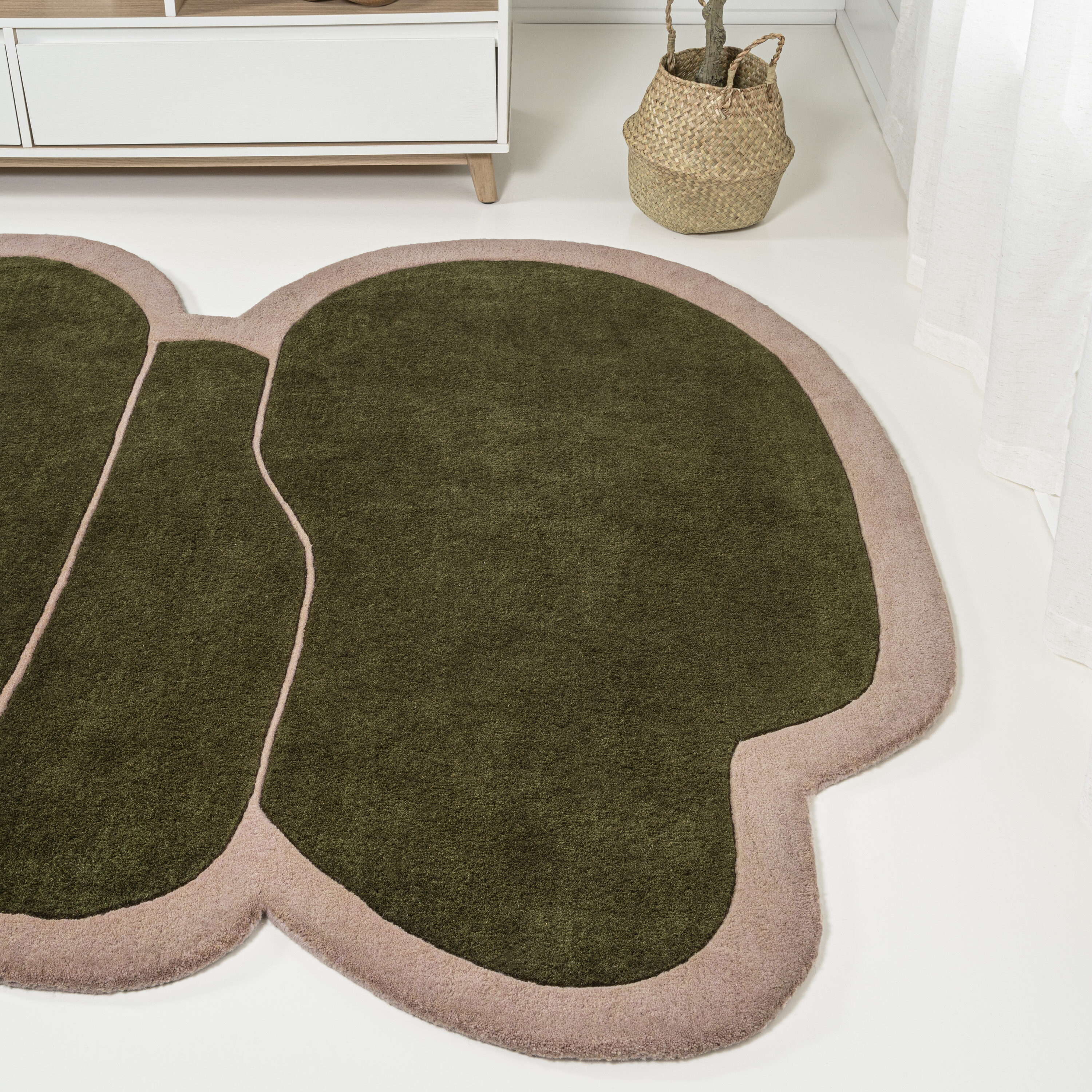 Whimsical Green and Pink Handwoven Wool Kids Area Rug, 6' x 9'