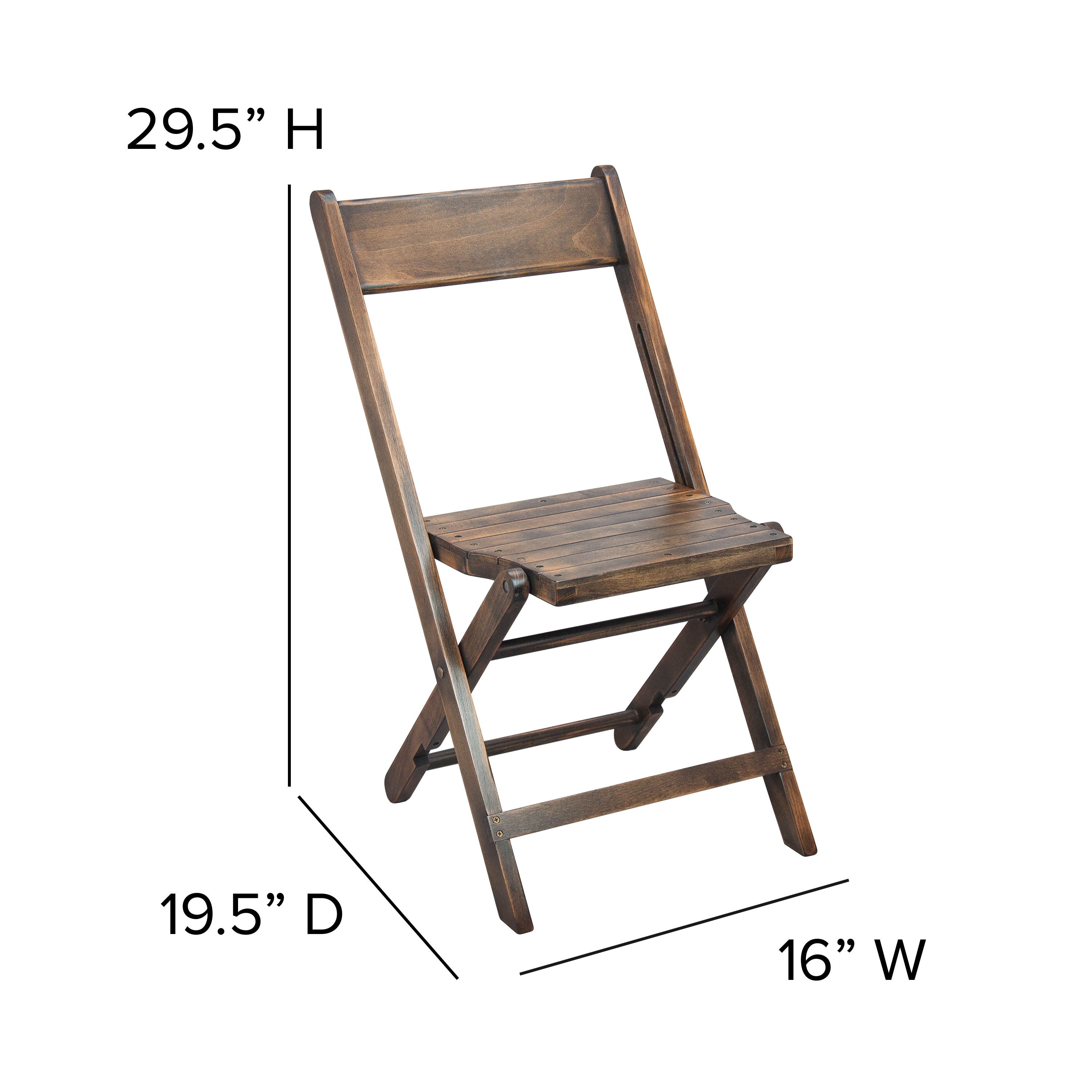 Antique Black Slatted Wood Folding Event Chair, Set of 4