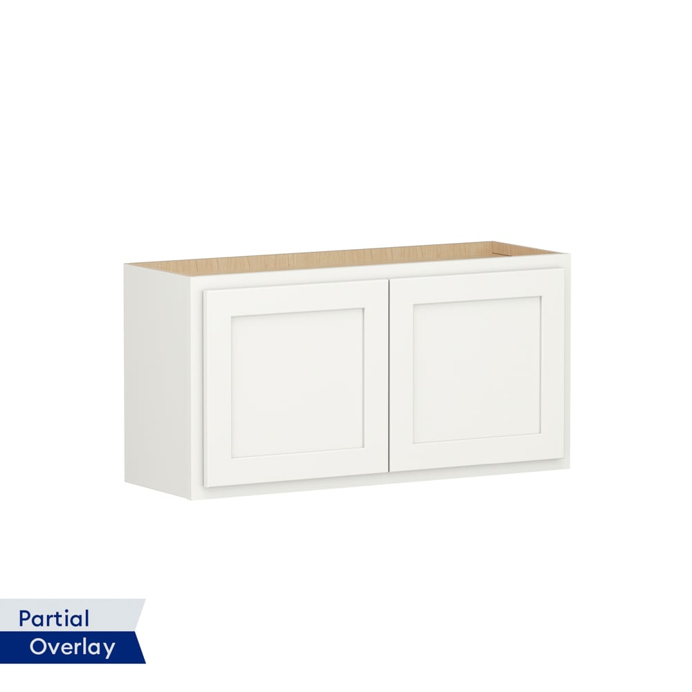 Shenandoah PRO Express Breckenridge 36-in W x 18.125-in H x 12-in D Linen Partial Overlay Wall Fully Assembled Plywood Cabinet (Recessed Panel Shaker Door Style)