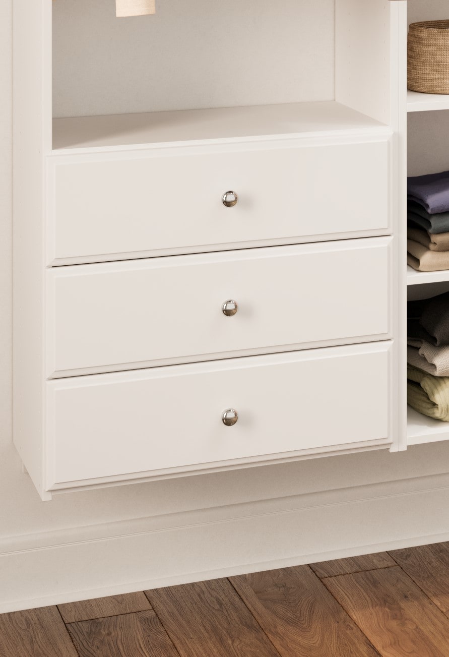 White Adjustable Closet Organizer with Three Drawers