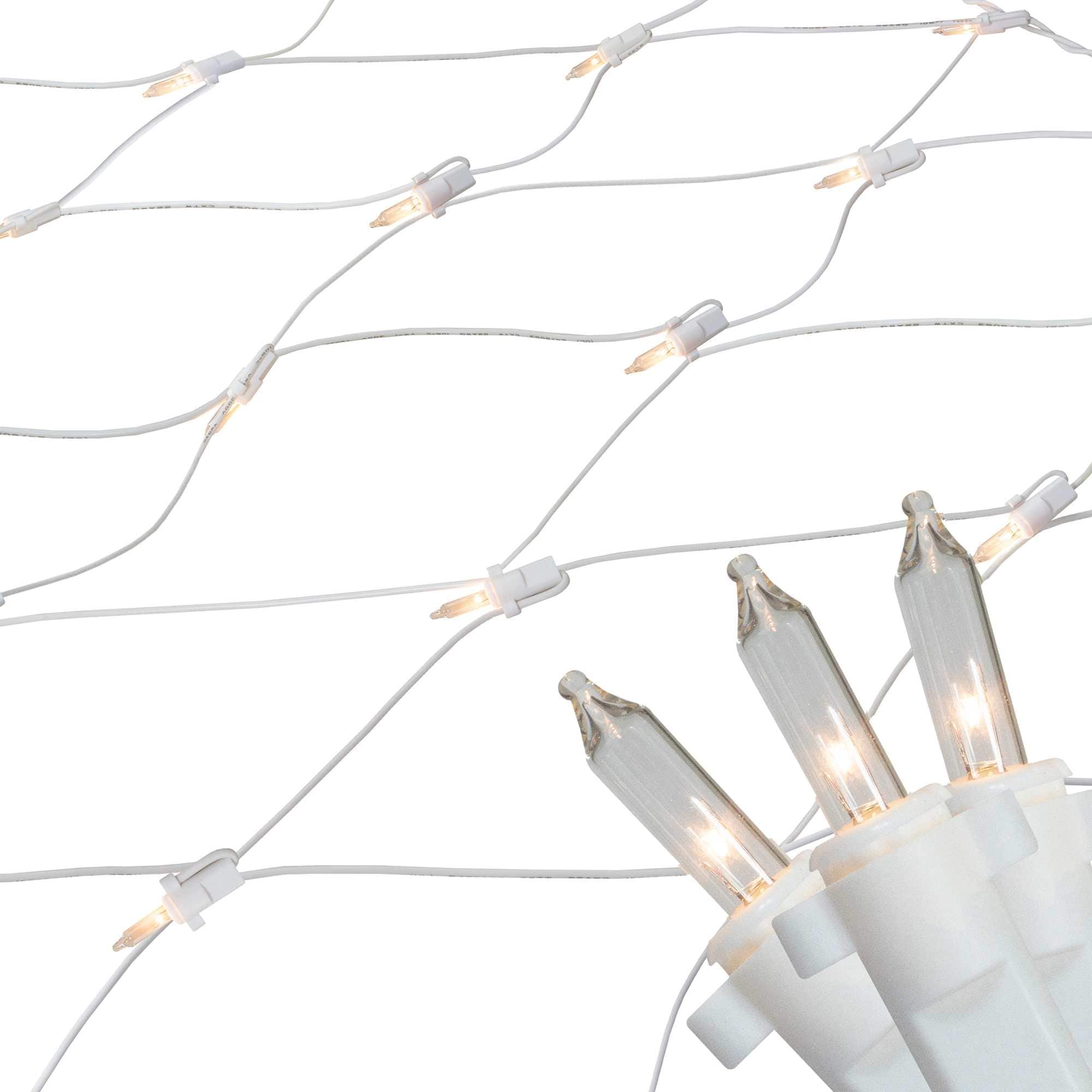 Northlight - Mini Net Style Cloun Wrap Christmas Lights - 4 feet x 6 feet - Clear - White Wire