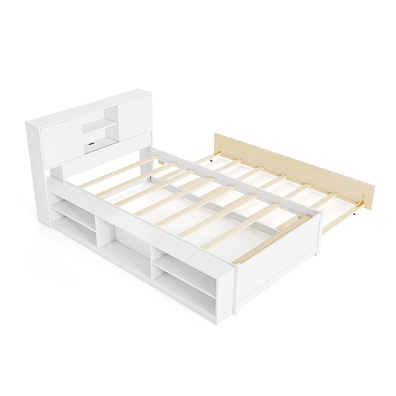 Iseryn DC11686WH Twin White Wood Bed Frame Storage with Headboard