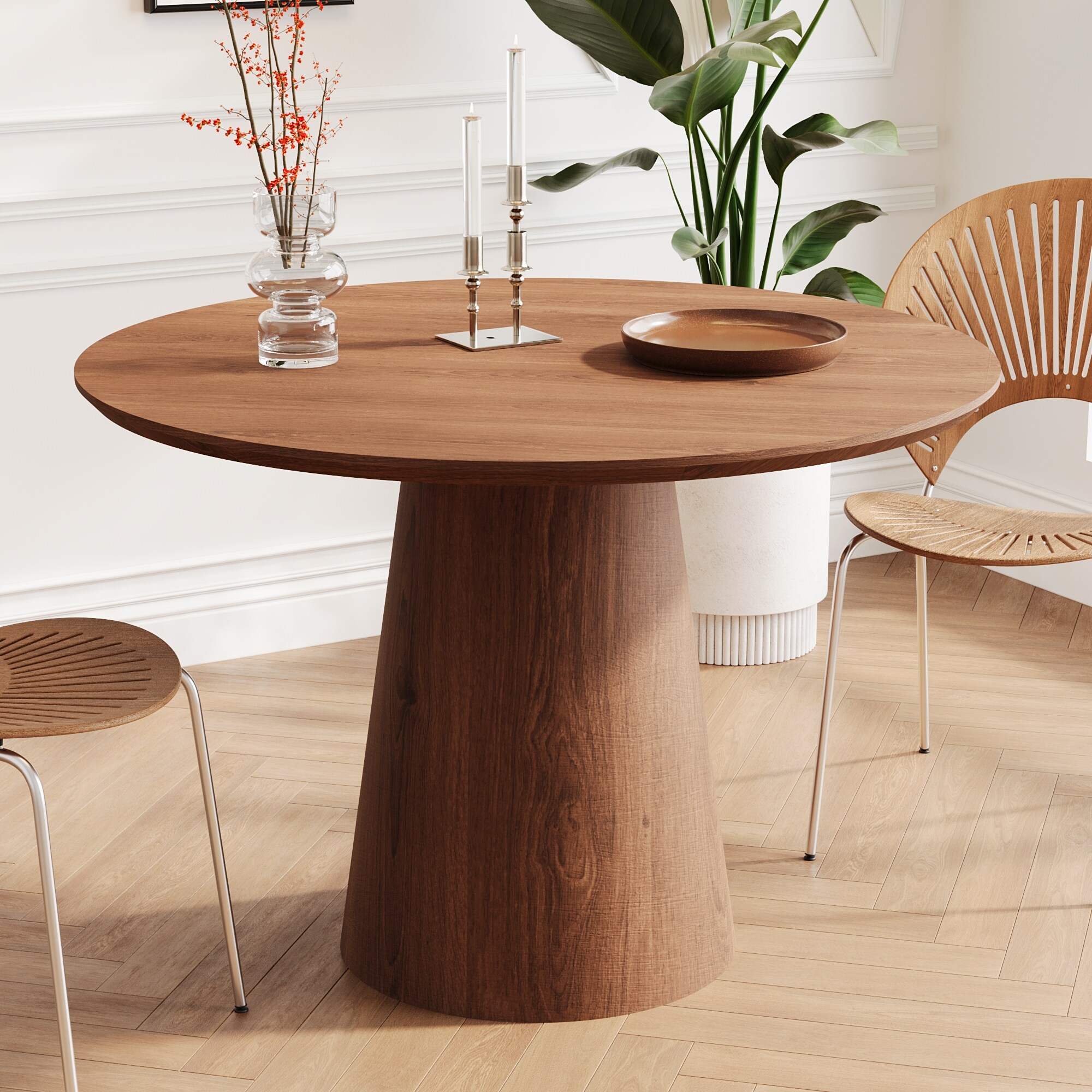 Tatayosi T-27S00020 43 inches circular dining table modern minimalist round table MDF grain dining table one handle and two packs