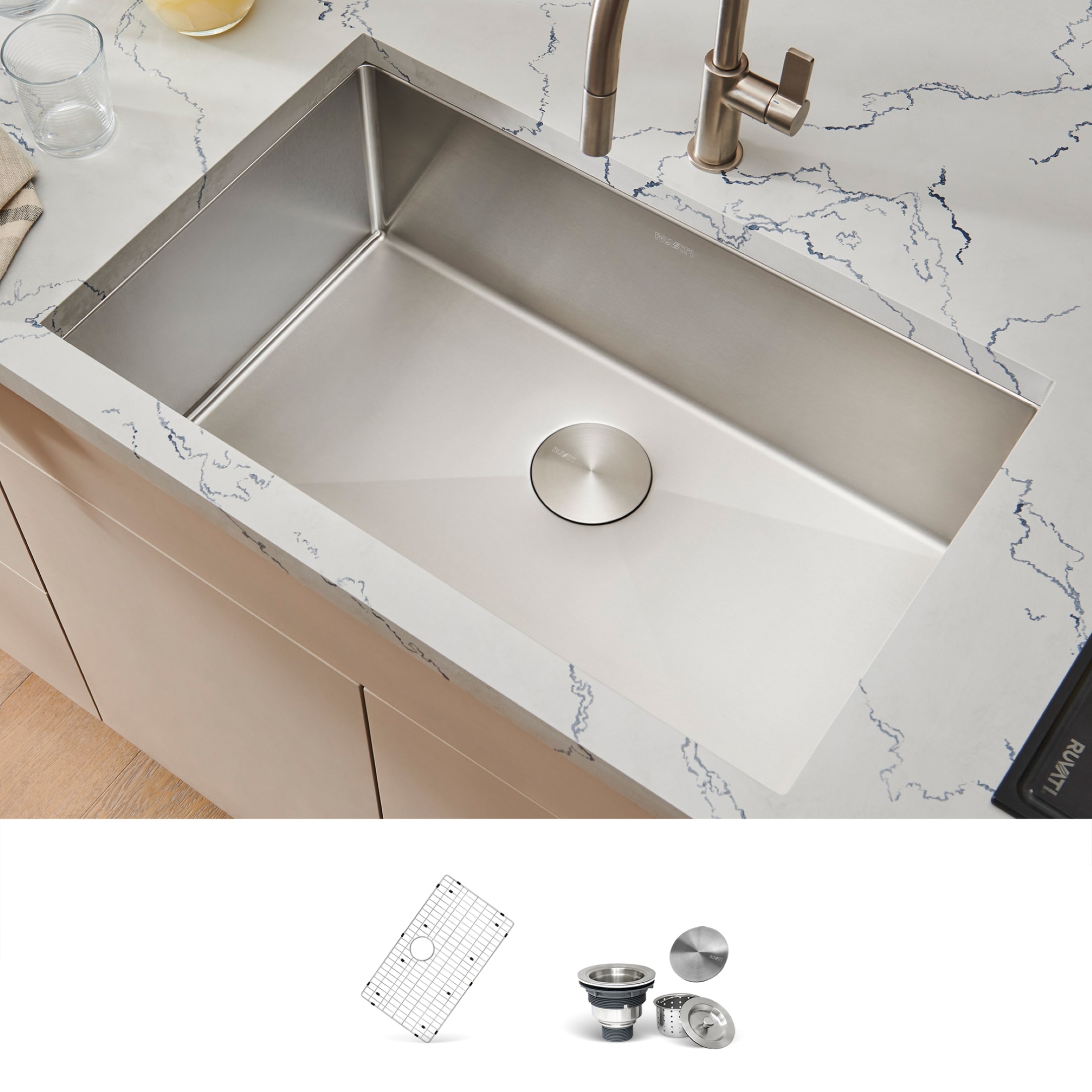 Ruvati Gravena Undermount 33-in x 19-in Stainless steel Single bowl 16 -Gauge Kitchen Sink