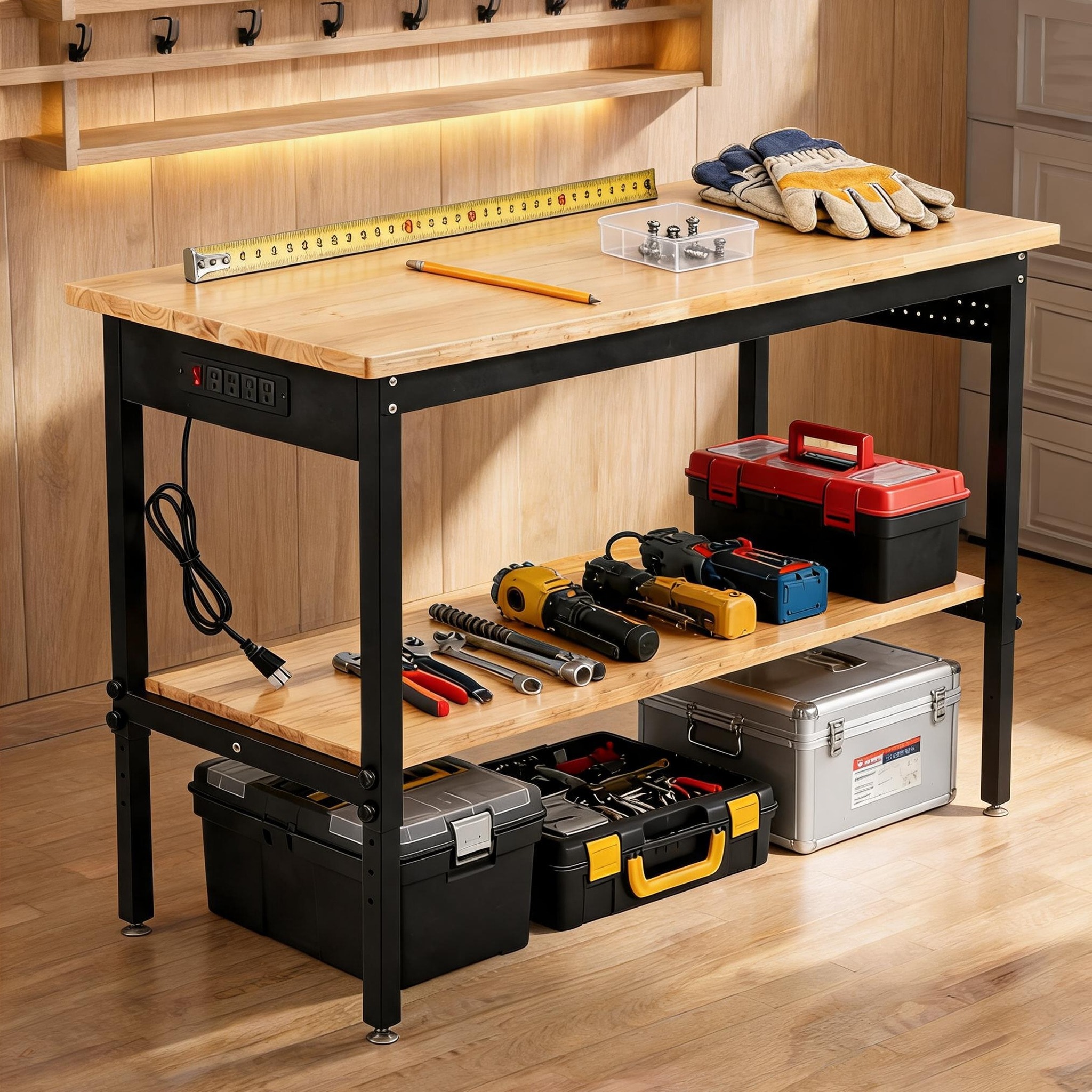 Naturefalls 60-Inch Double-Layer Adjustable Workbench Industrial Metal ...