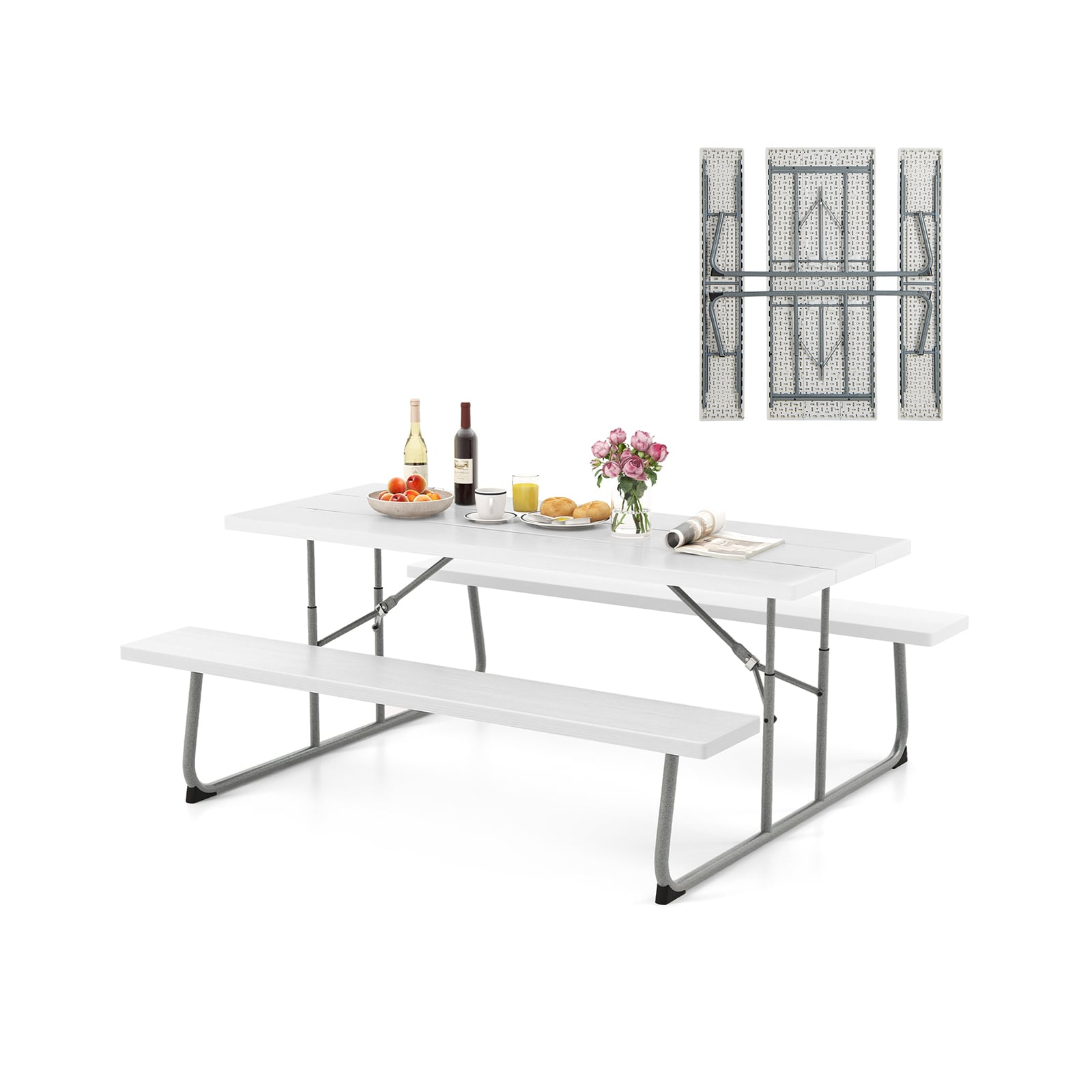  AA267WH 72-in White Plastic Rectangle Picnic Table
