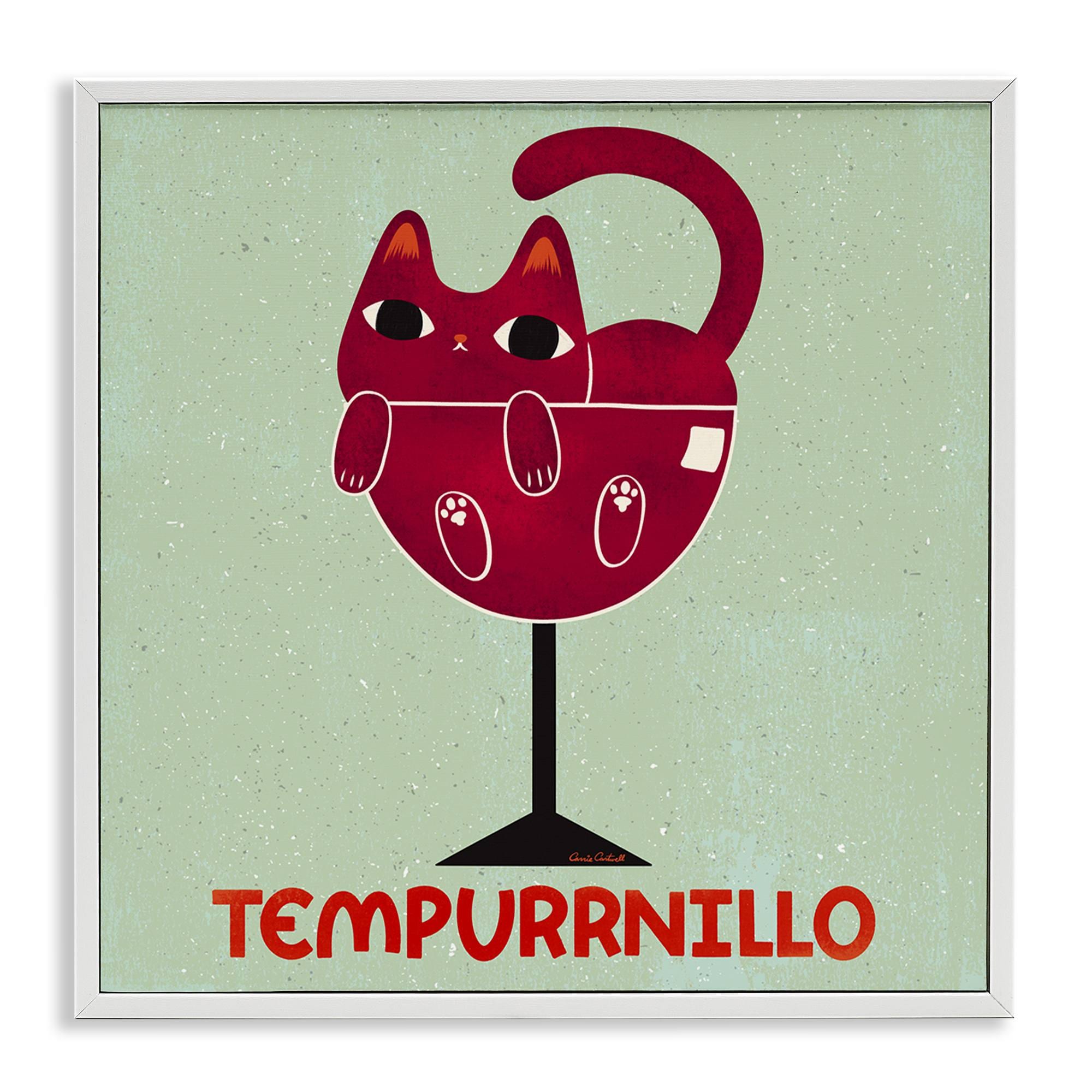 Stupell Industries  Tempurrnillo Cat Wine White Framed Giclee Art By Carrie Cantwell 24 x 24