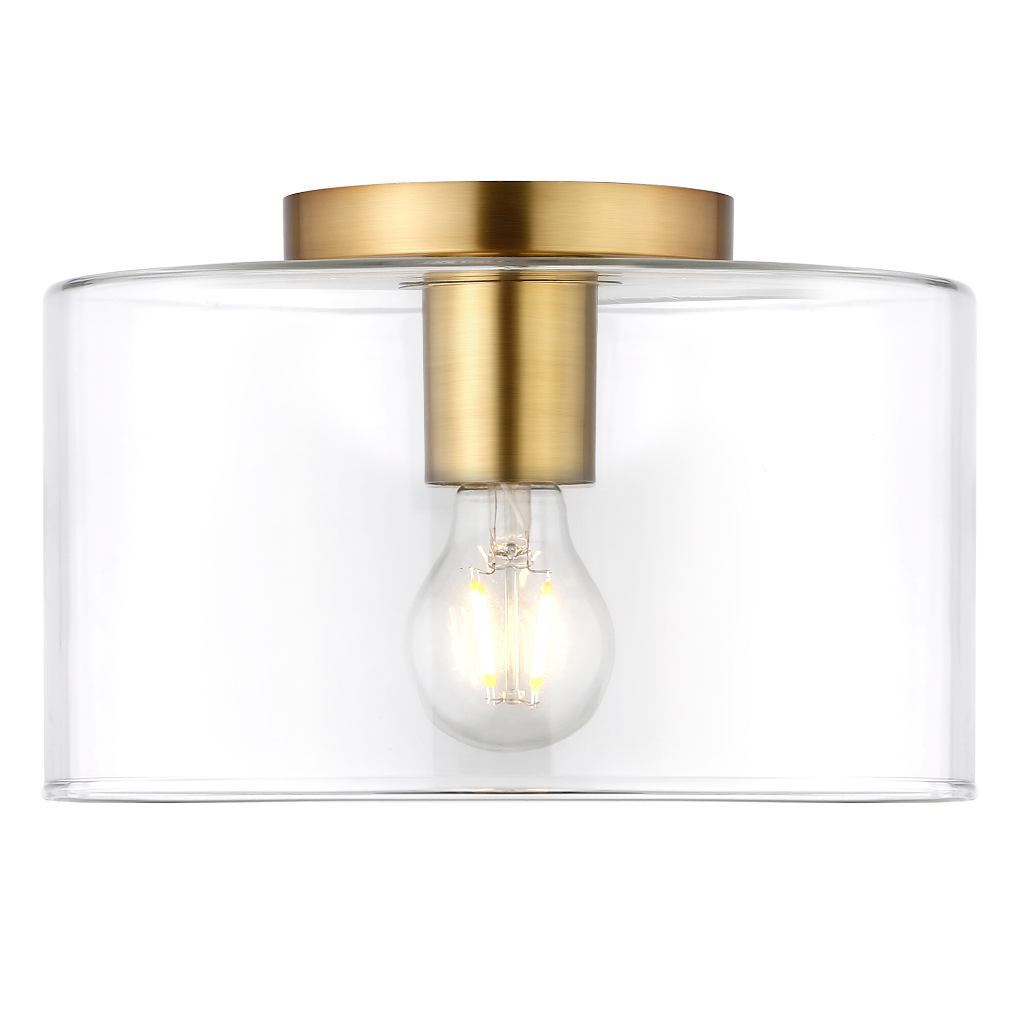 Henri 10" Brass and Glass Drum Flush Mount Light
