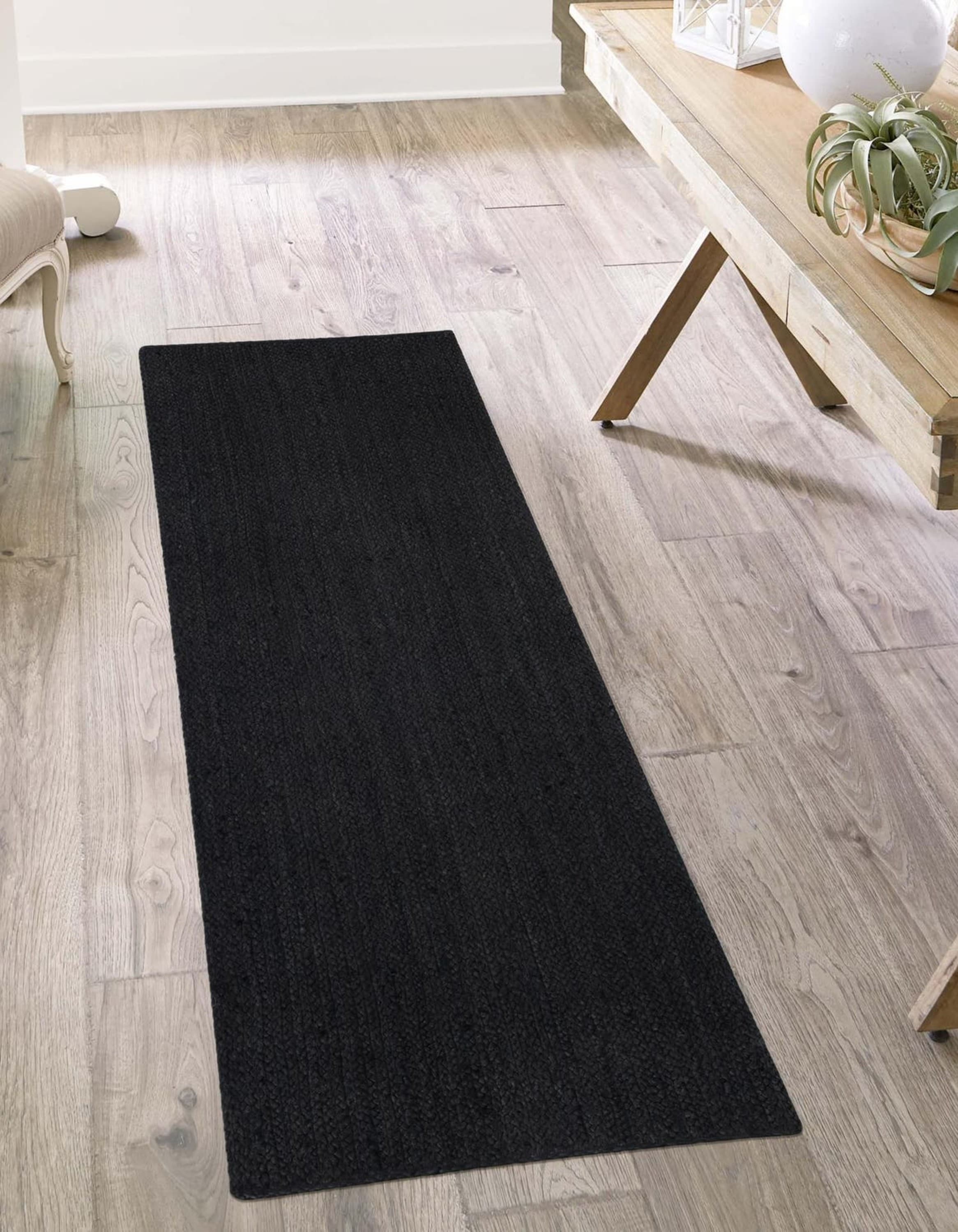 Unique Loom 3195563 Braided Jute 3 x 14 (ft) Braided Jute Black Rectangular Indoor Solid Runner rug