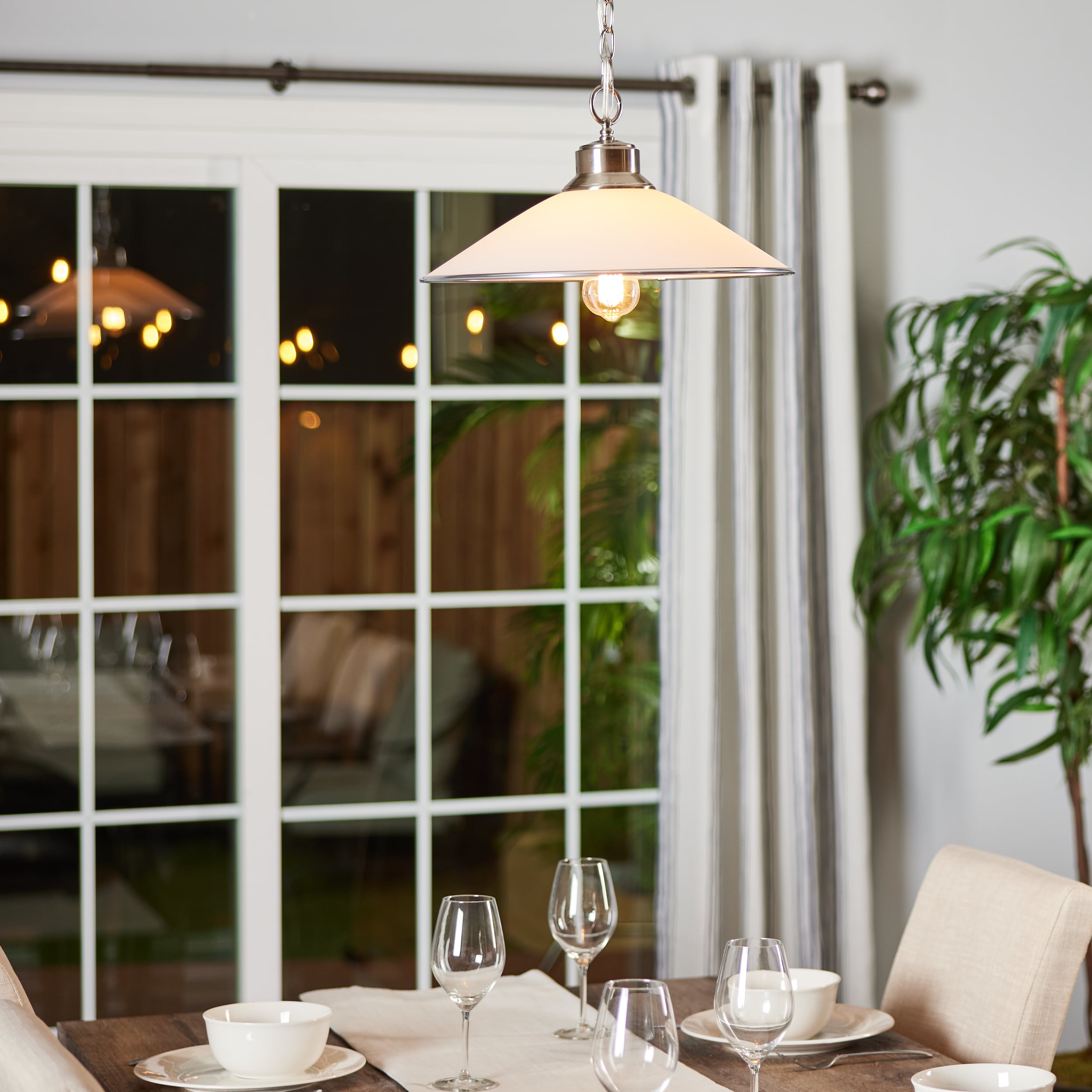Mini Brushed Nickel Glass Pendant Light with Satin Opal Diffuser