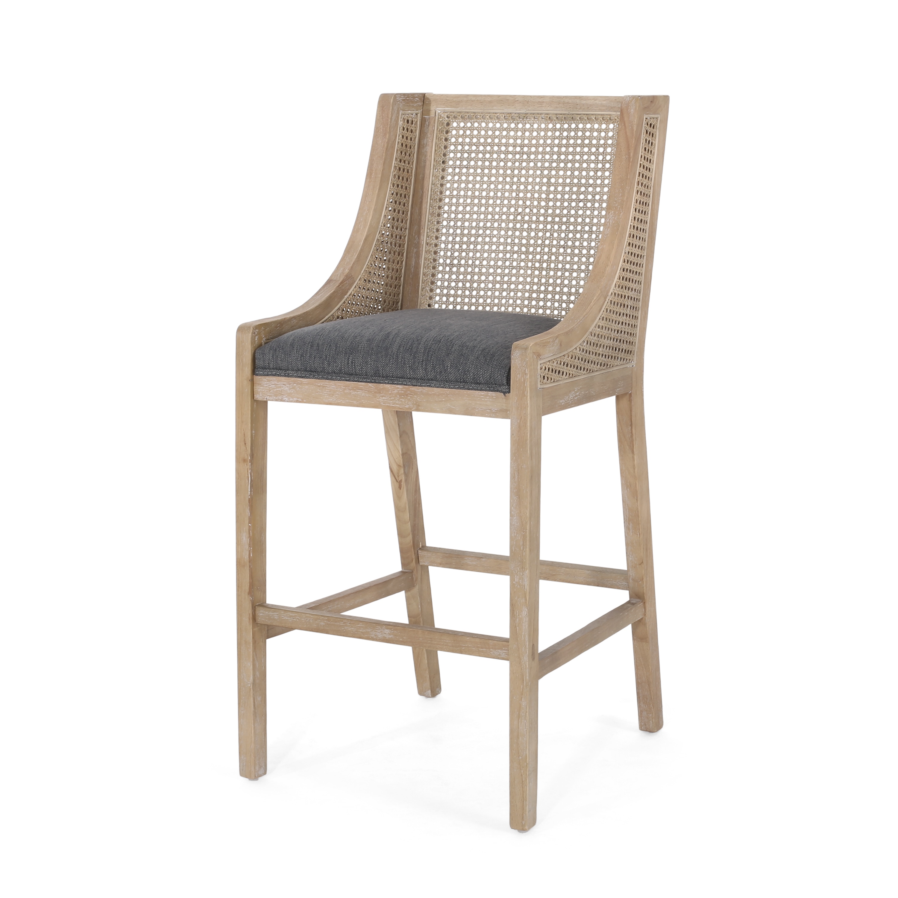Charcoal and Natural Wood Cane Back 30" Barstools, Set of 2