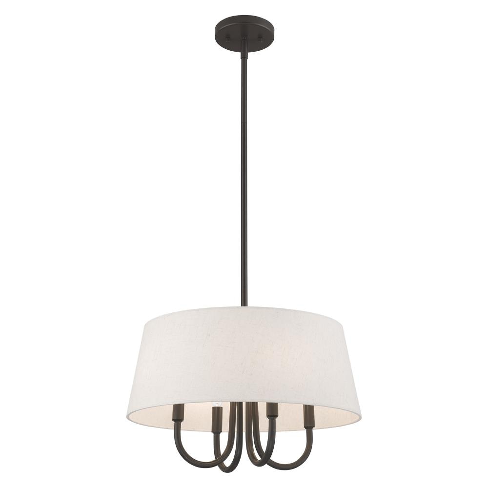 Mini English Bronze Drum Pendant with Oatmeal Fabric Shade