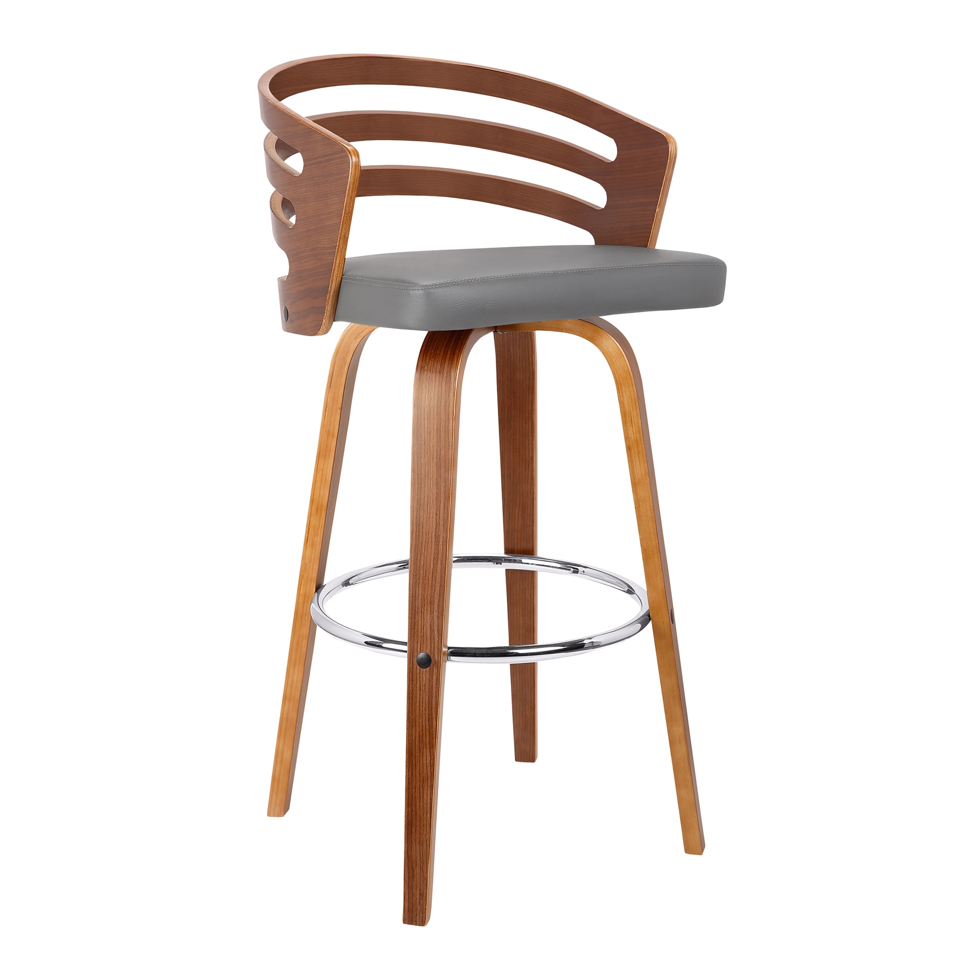 Armen Living LCJYBAGRWA30 Jayden Gray 30.0-in H Bar height Square seat Upholstered Swivel Metal Bar Stool with Arms and Back
