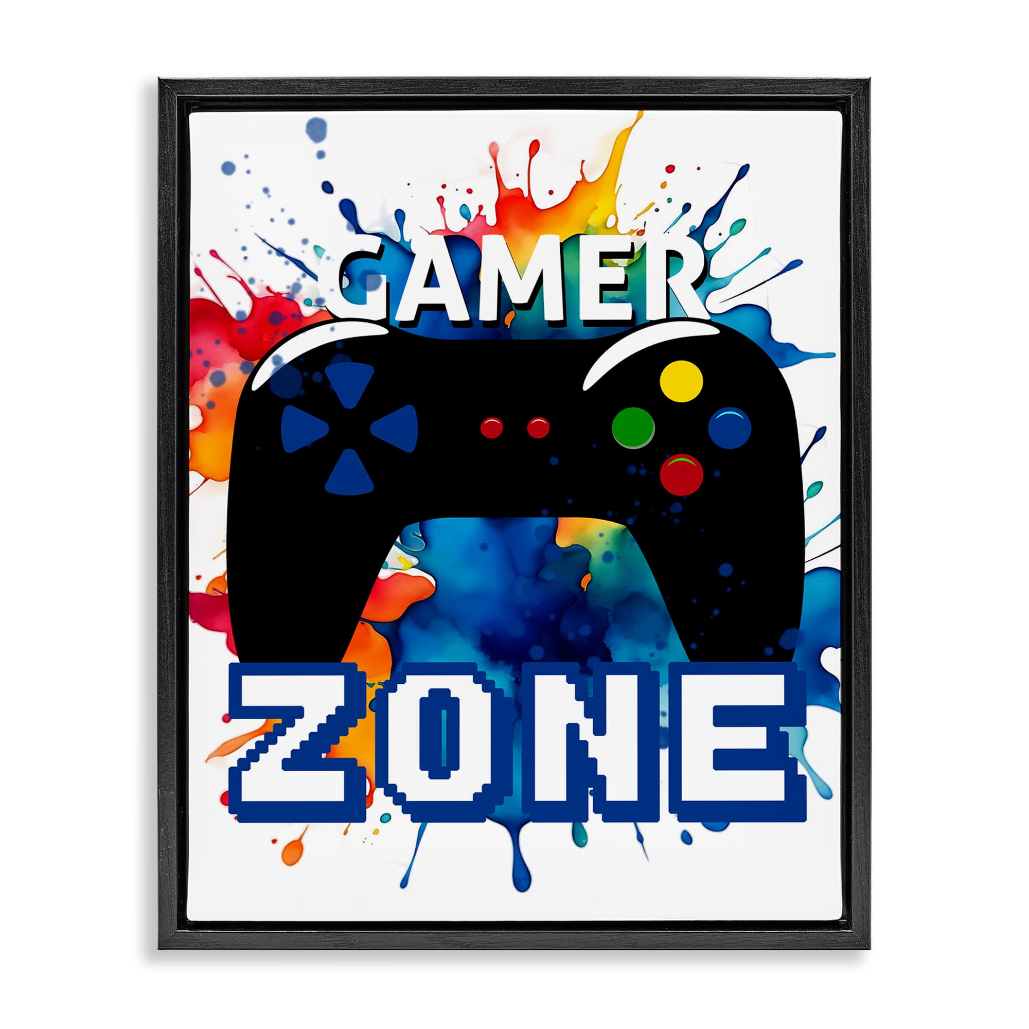 Stupell Industries BS-047-FFB-24X30 Vivid Modern Gamer Zone Black Framed Floater Canvas Wall Art By Kim Allen 25 x 31