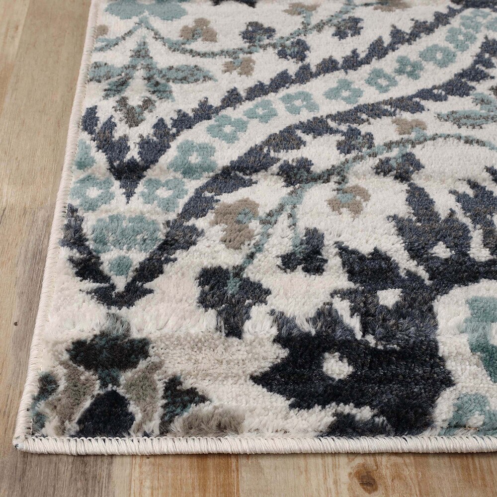 Deep Royal Floral Synthetic 2' 7" x 10' Runner Rug