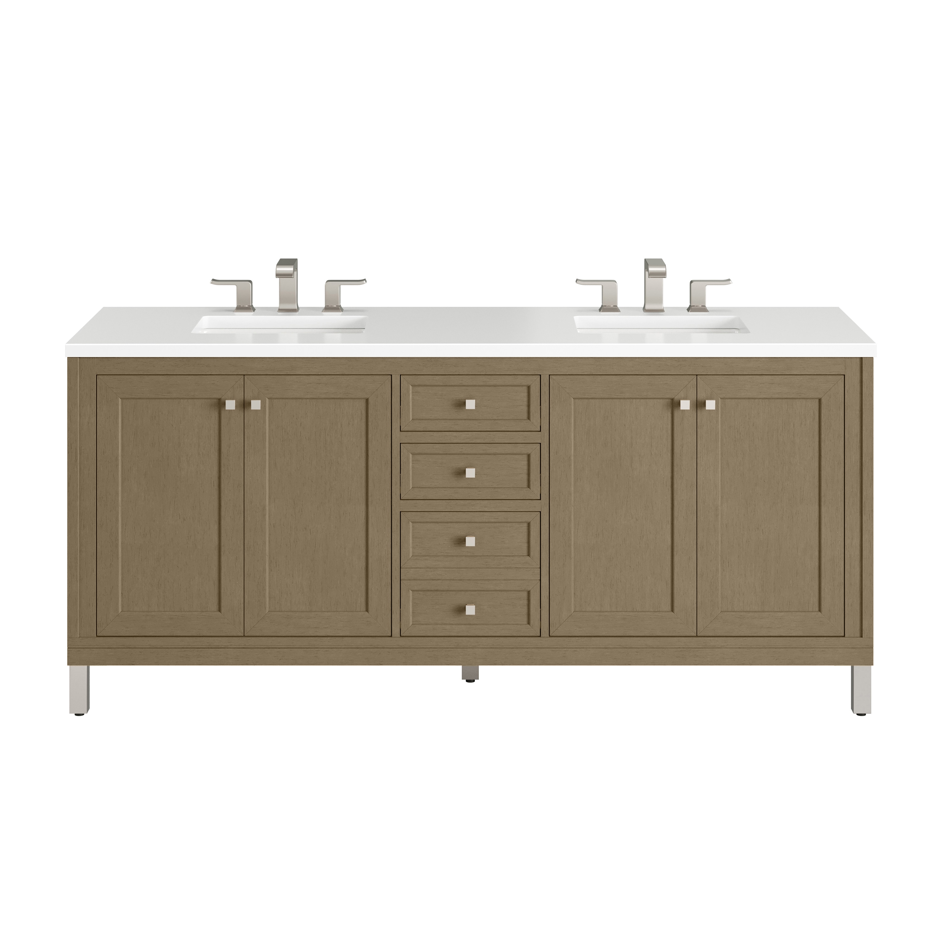 James Martin Vanities 503-V72-WLW-3WZ Chicago 72-in Walnut Whisper Undermount Double sink Bathroom Vanity with White Zeus Engineered stone Top