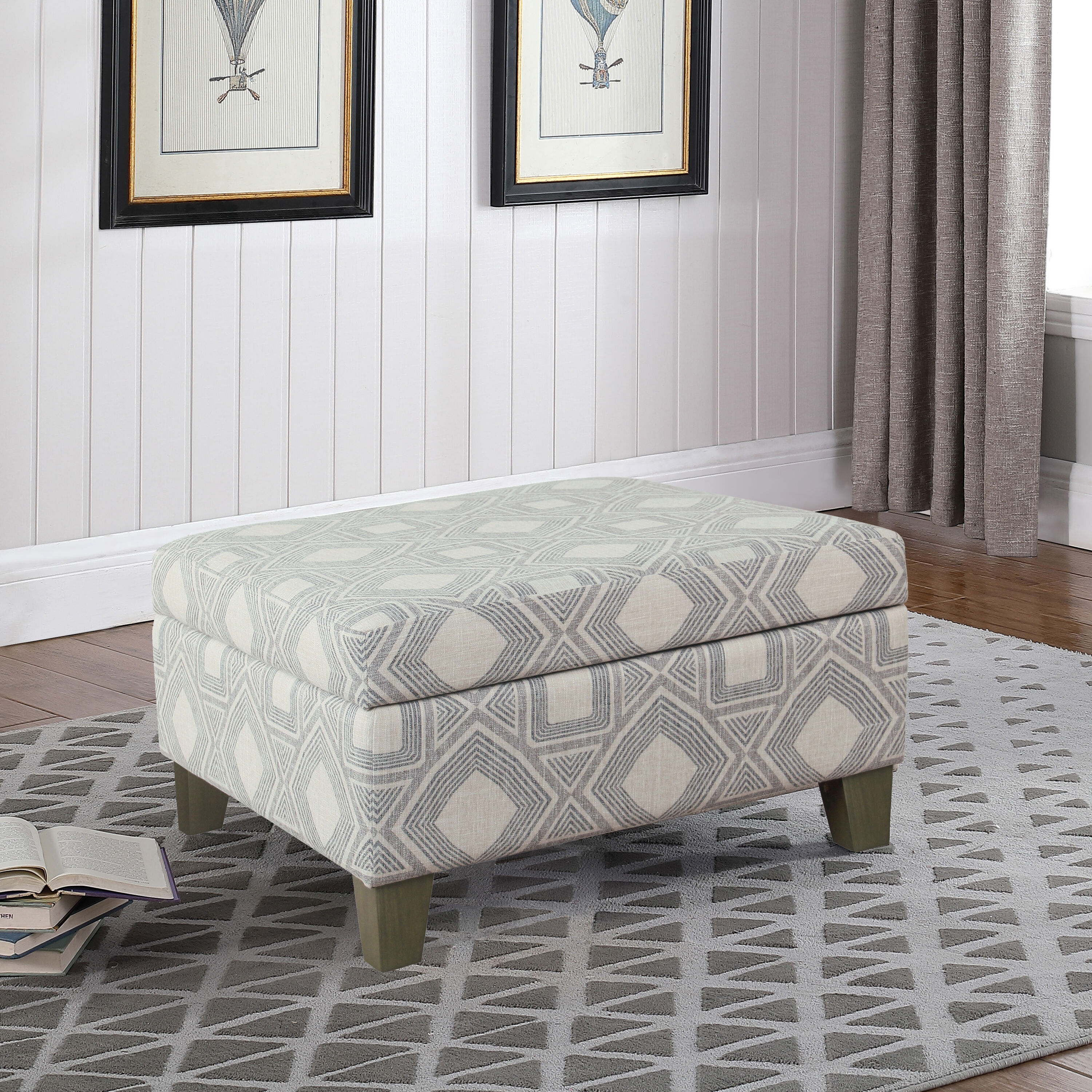 HomePop K7982-F2348 Casual Gray Geometric Storage Bench with Storage 28-in x 28-in x 15.75-in