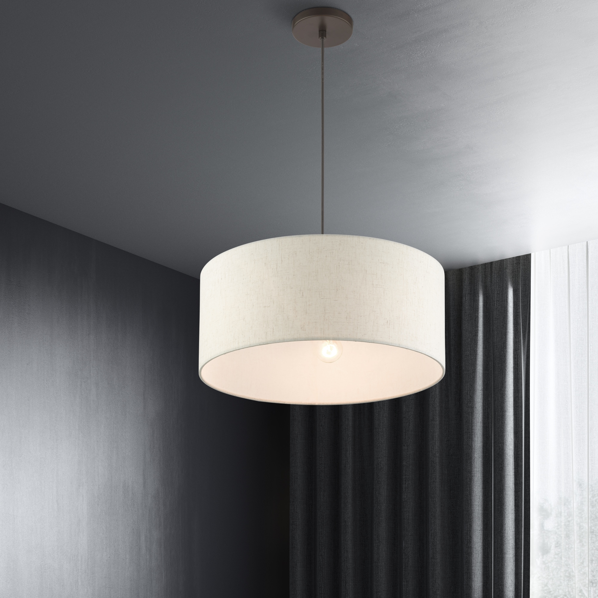 Meadow 3-Light English Bronze Drum Pendant with Oatmeal Shade