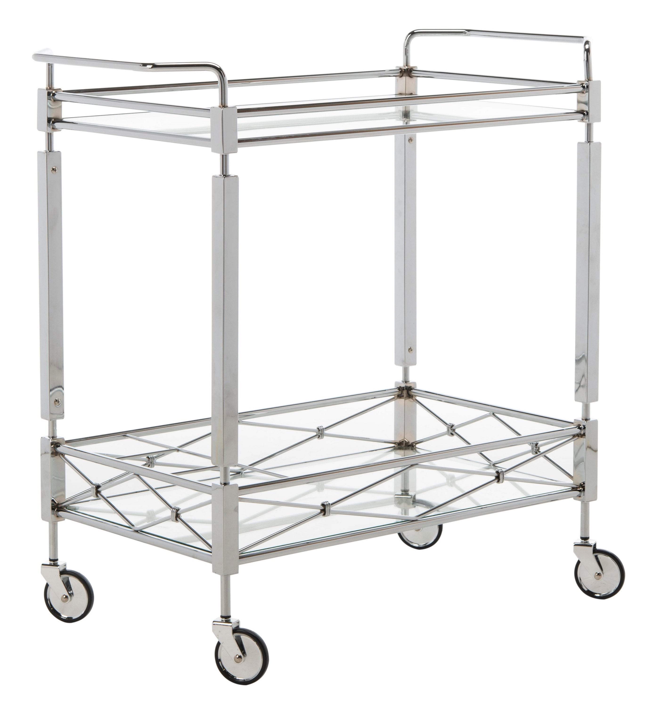 Chrome Glass 32" Transitional Rectangular Bar Cart with Storage