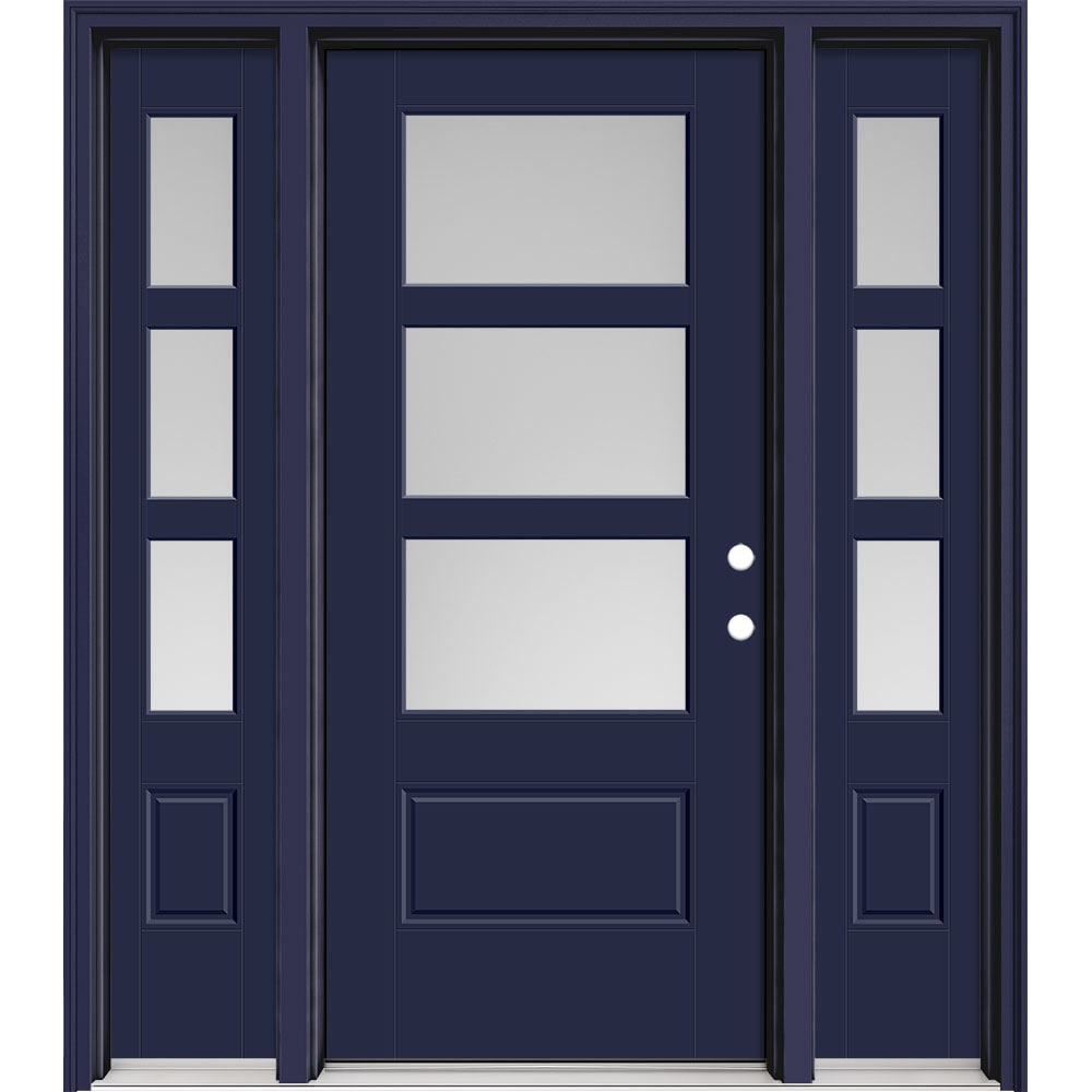 Masonite 630489 Performance Door System 64-in x 80-in x 4-9/16-in Fiberglass 3/4 lite Left-hand inswing Eclipse Painted Prehung Front Door with Sidelights with Brickmould Insulating core with Grilles