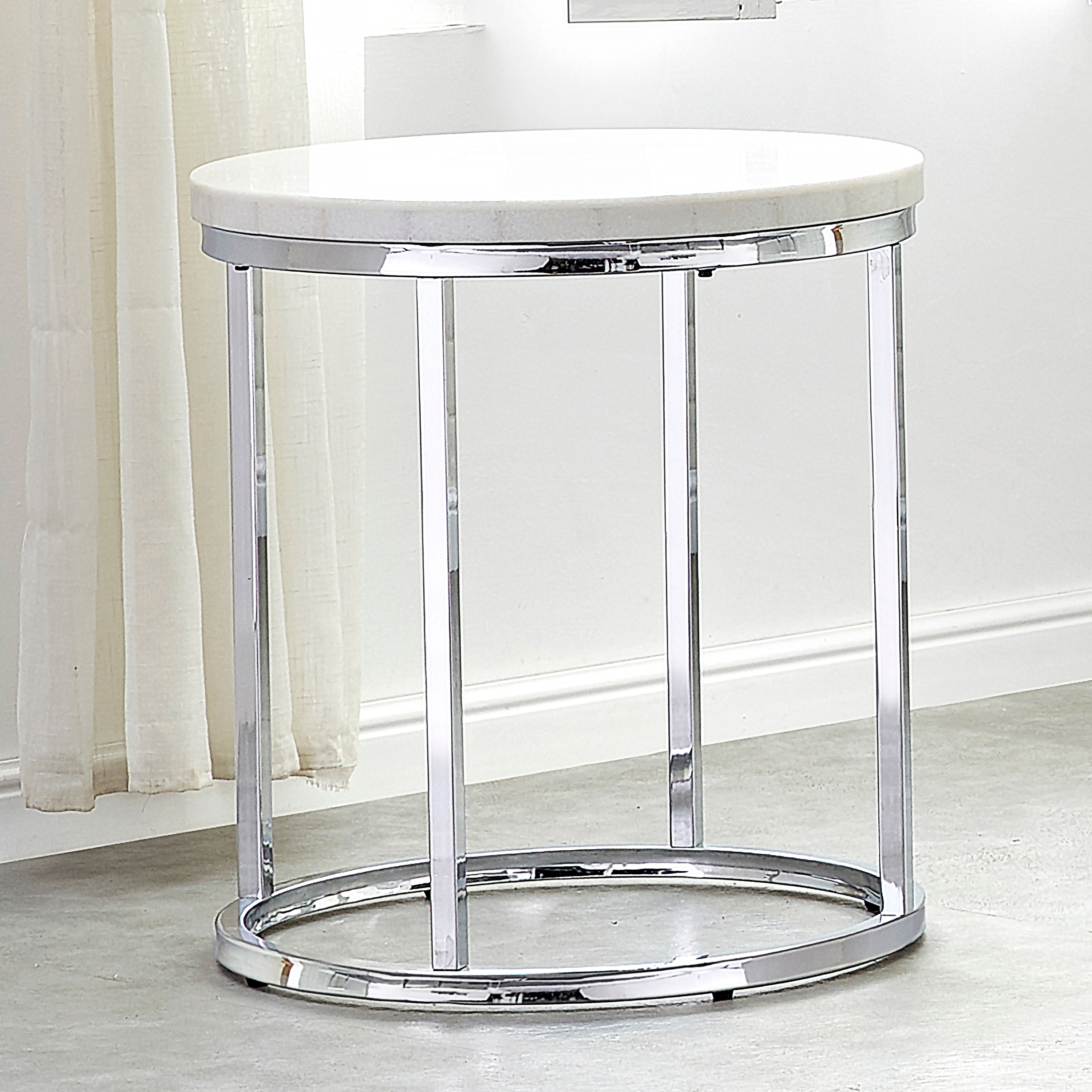 Echo 22" White Marble and Chrome Round End Table