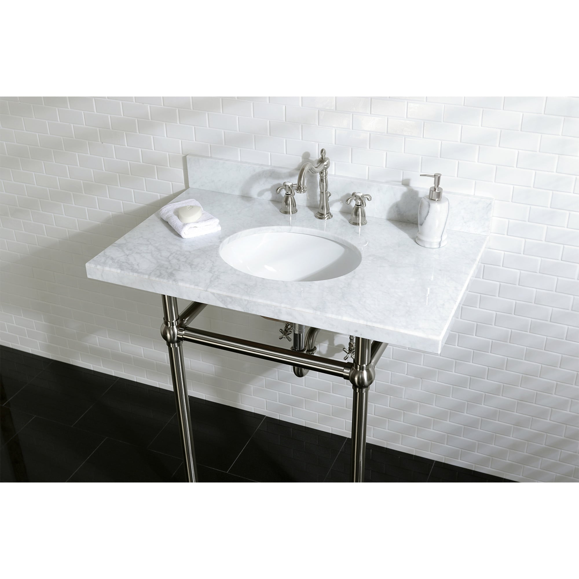 Kingston Brass WLKB1978TX French Country Brushed nickel Widespread 2-handle High-arc Residential Handle Bathroom Sink Faucet with Drain