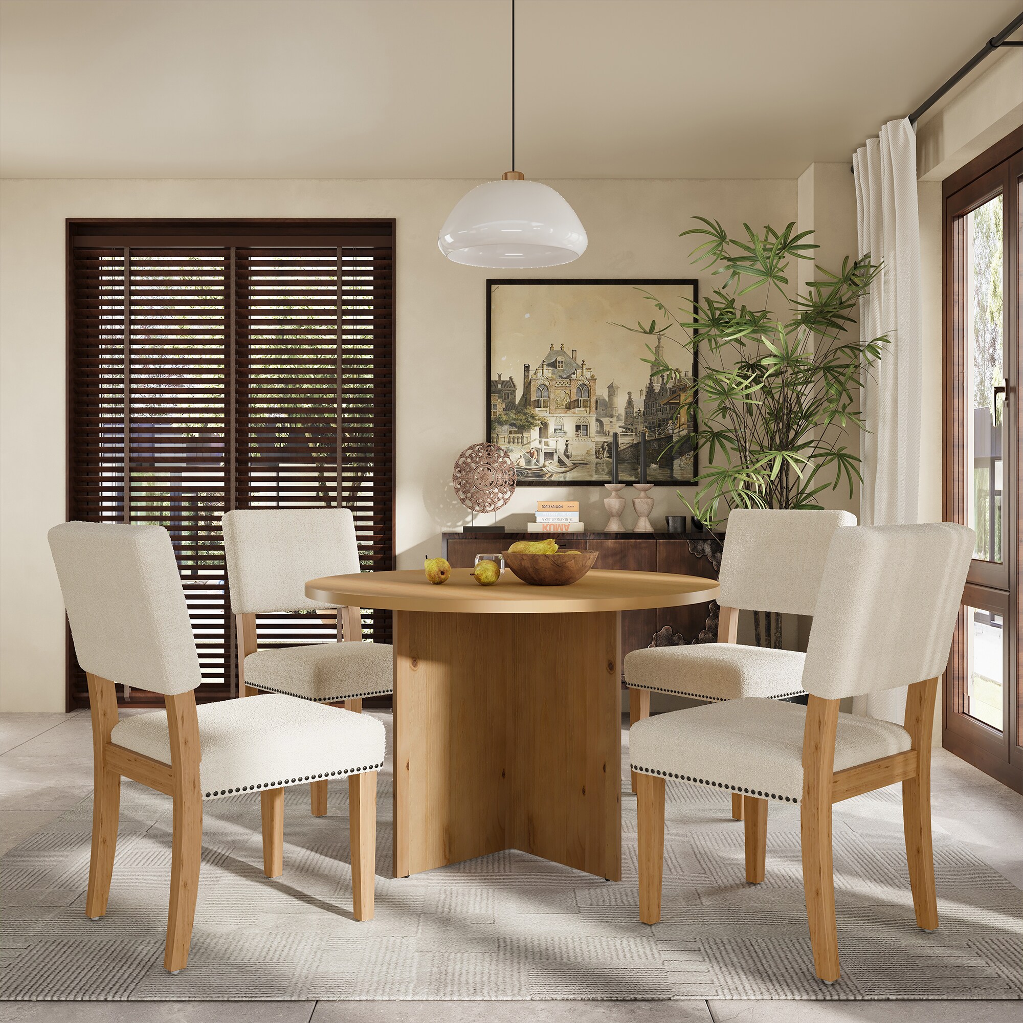 JIMSMAISON JMTMDTS19NT Natural Contemporary/Modern Dining Room Set with Round Table ( Seats 4 )