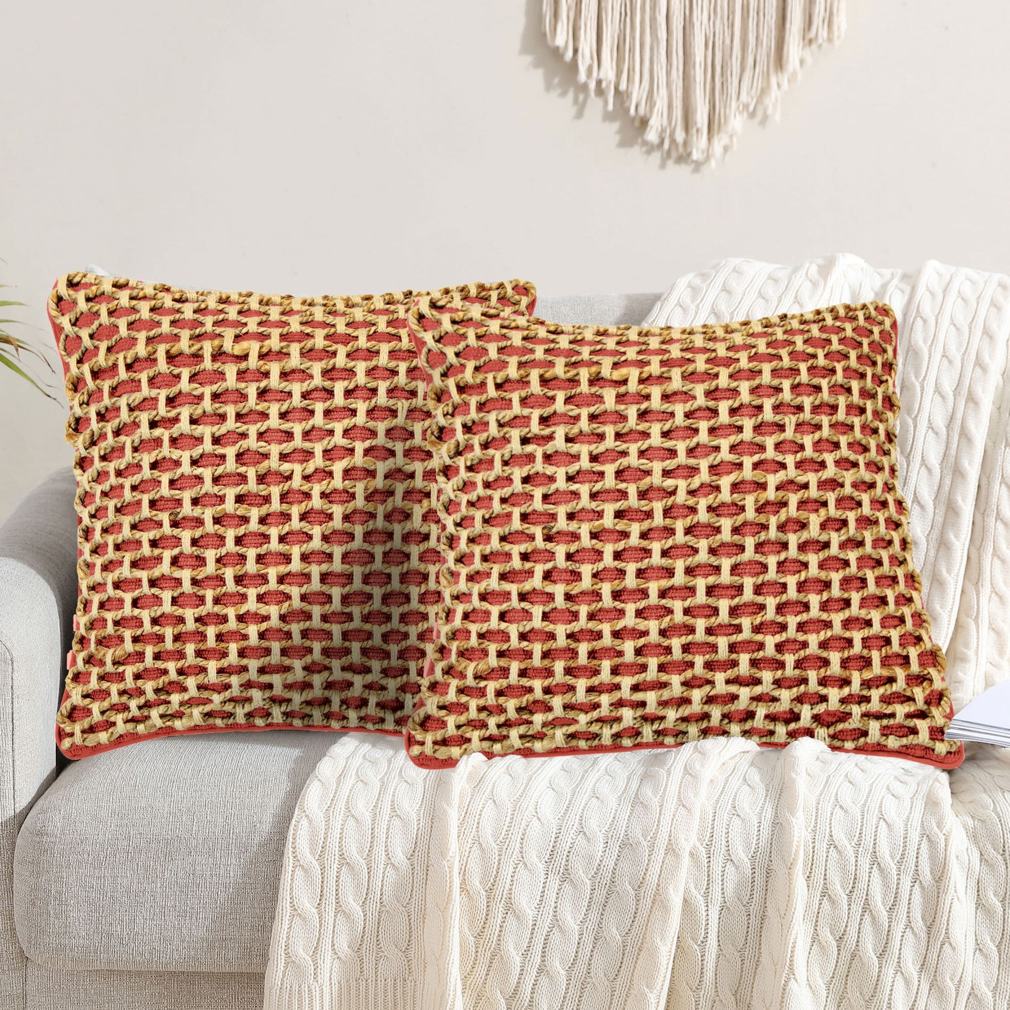 Boho Living  Jada 2-Piece 20-in x 20-in Rust Decorative Pillow Set