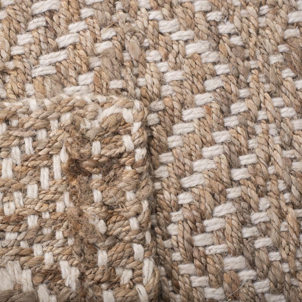Ivory and Natural Hand-Woven Jute Diamond Area Rug 5' x 8'