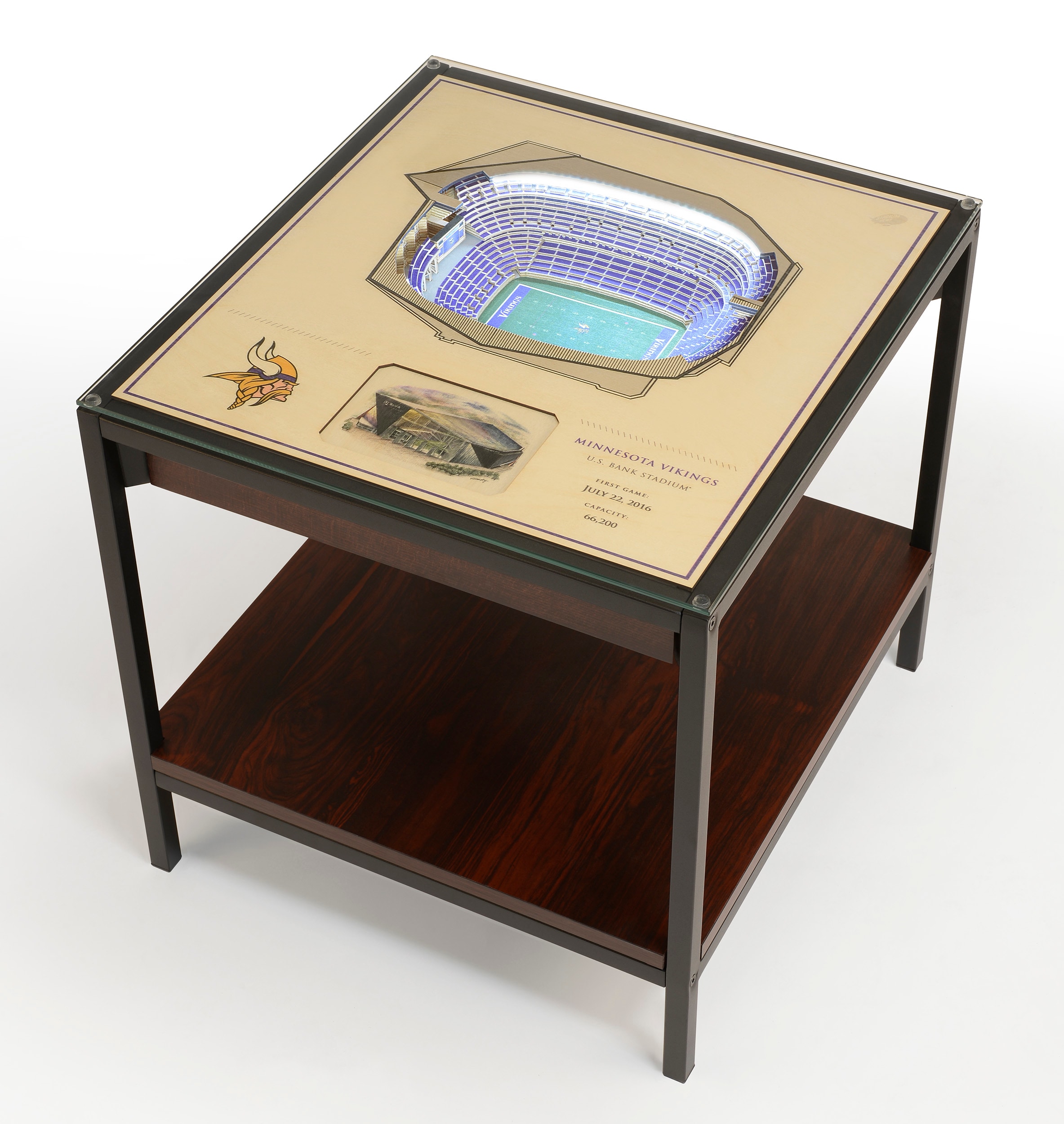 StadiumViews 9026693 25-Layer StadiumView Lighted End Table 22-in W x 22.25-in H Team Colors Glass Square Modern End Table with Storage Assembly Required