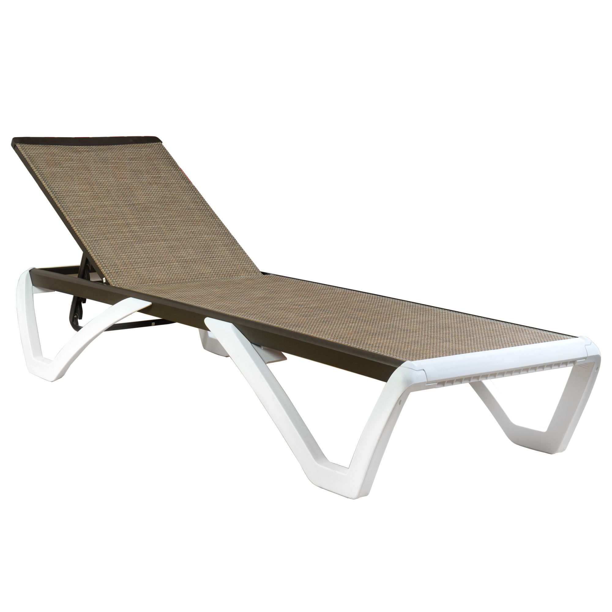 Kozyard KZL511BE Alan Chaise Lounge Stackable White Metal Frame Stationary Chaise Lounge Chair with Beige Mesh Seat